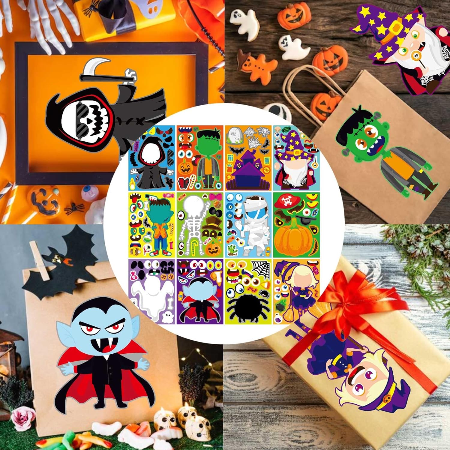 48 PCS Halloween Make-a-Face Stickers for Kids