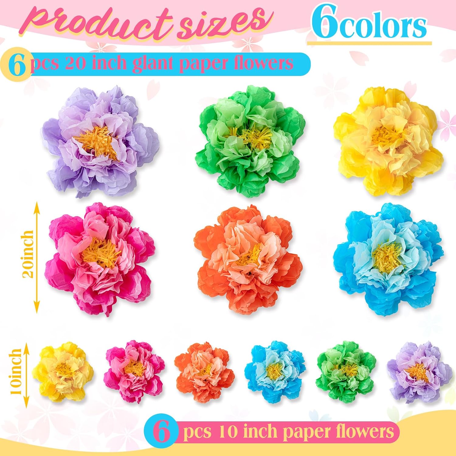 MotiMind 12 Pcs Tissue Paper Flowers for Party Decorations