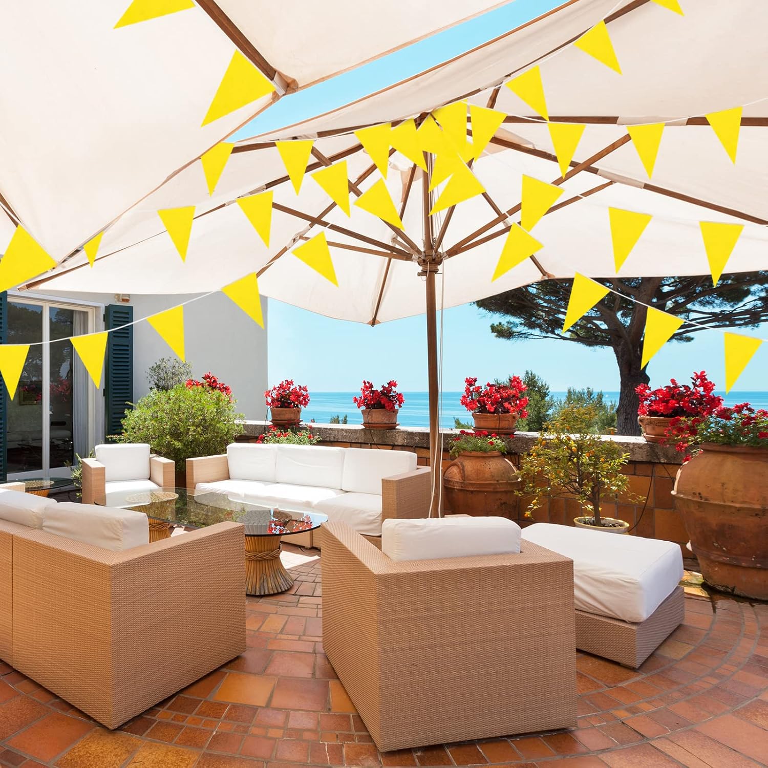 Tatuo 200 Feet Yellow Bunting Flags Party Decorations
