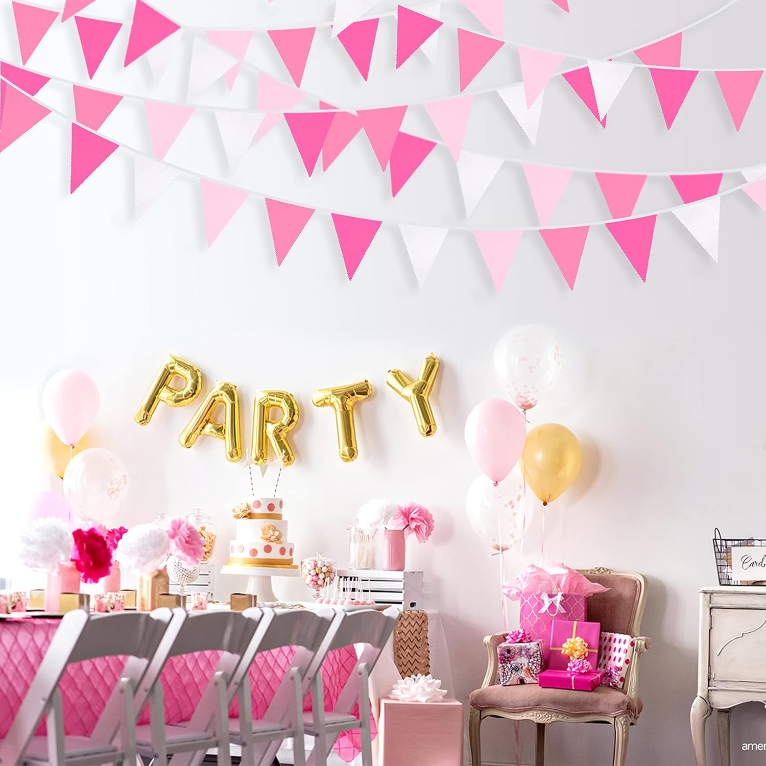32 Ft Hot Pink Rose Pennant Banner Garland Kit for Parties