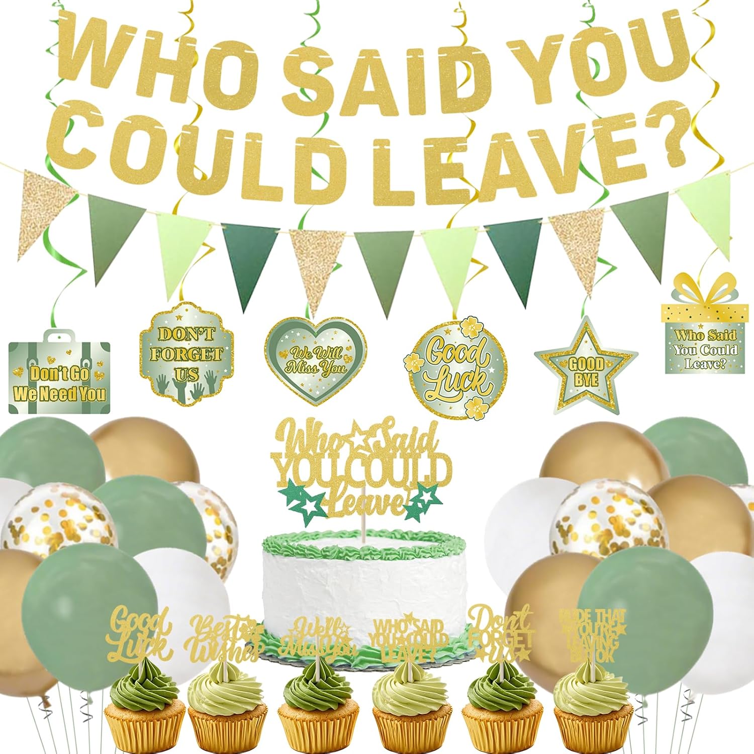 Roetyce Farewell Party Decorations Green Gold Banner Balloons Cake Toppers
