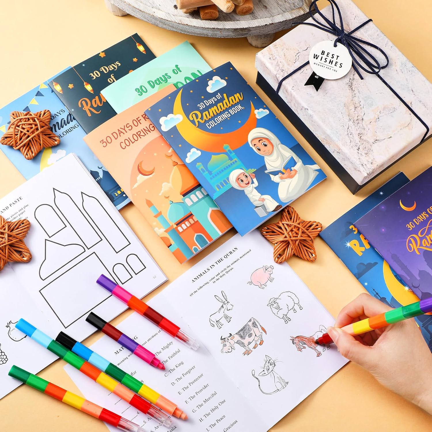 Zhanmai 48 Pcs Ramadan Activity Book Set with Stacking Crayons