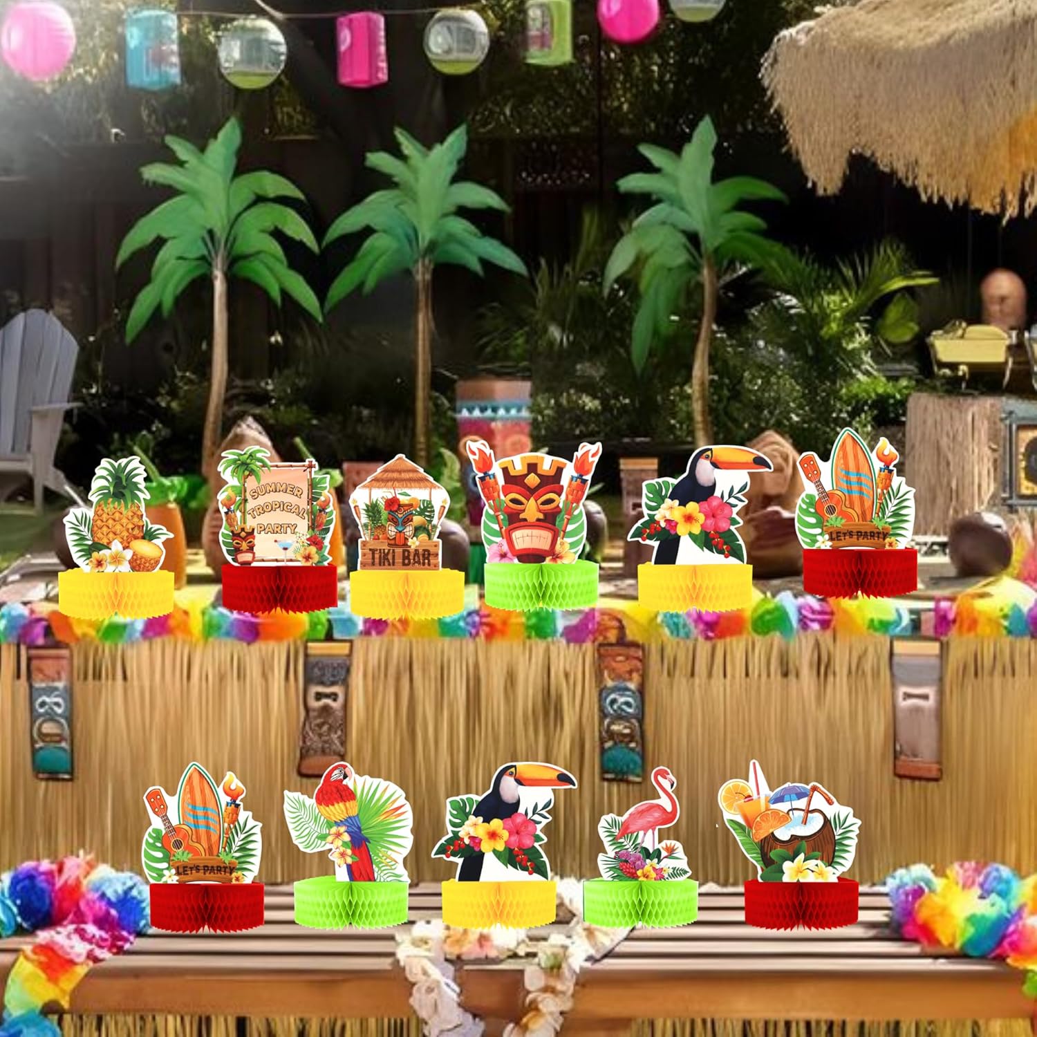 9PCS Tropical Party Honeycomb Table Centerpieces for Hawaiian Luau Events