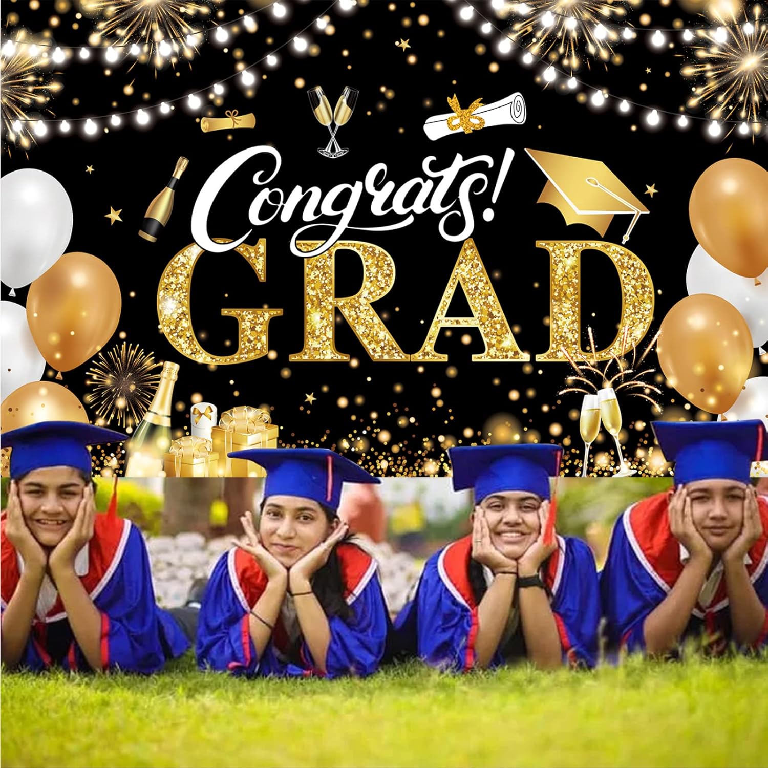 2025 Graduation Banner Black and Gold 728x433 Inch