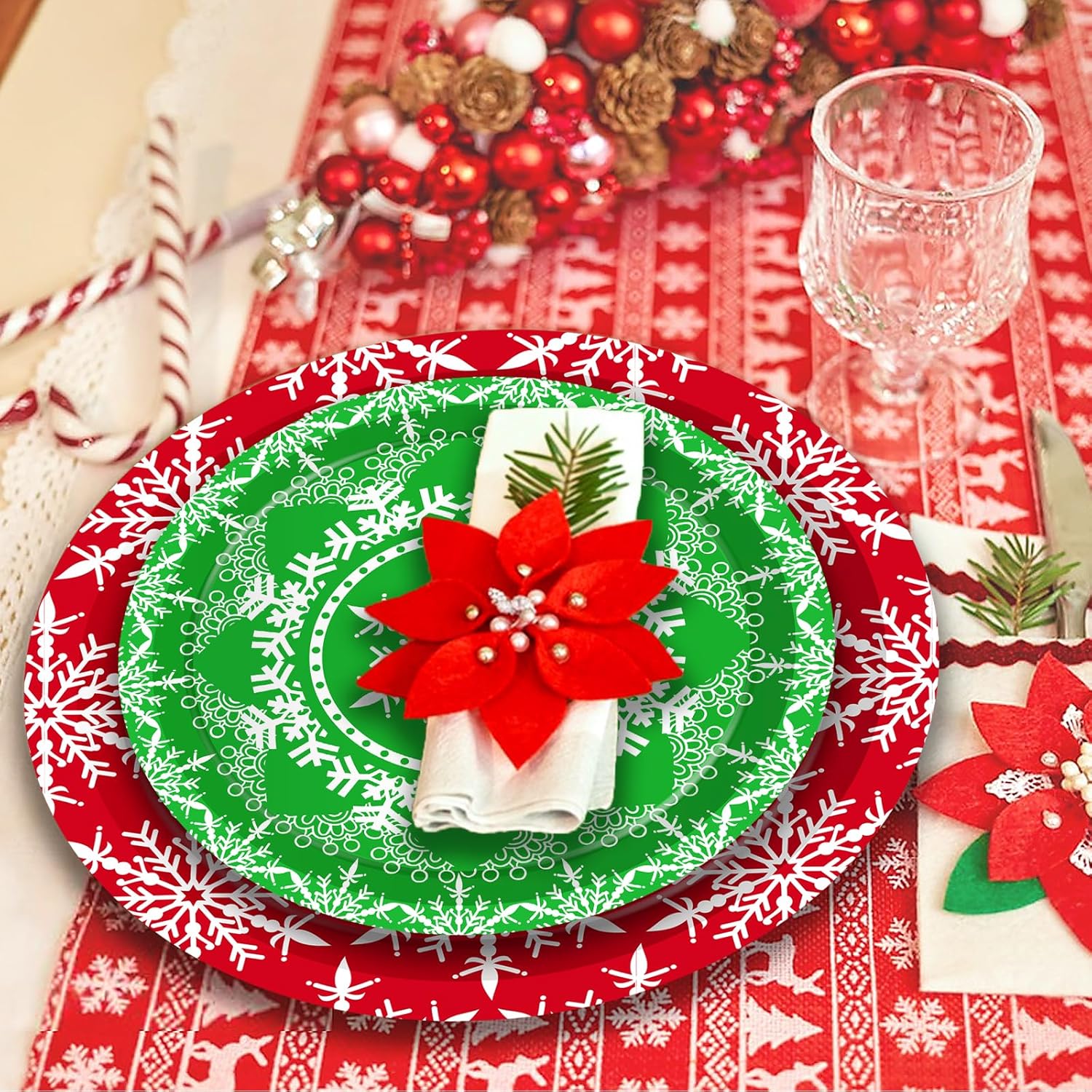 116 Pcs Christmas Snowflake Party Tableware Set for 16 Guests