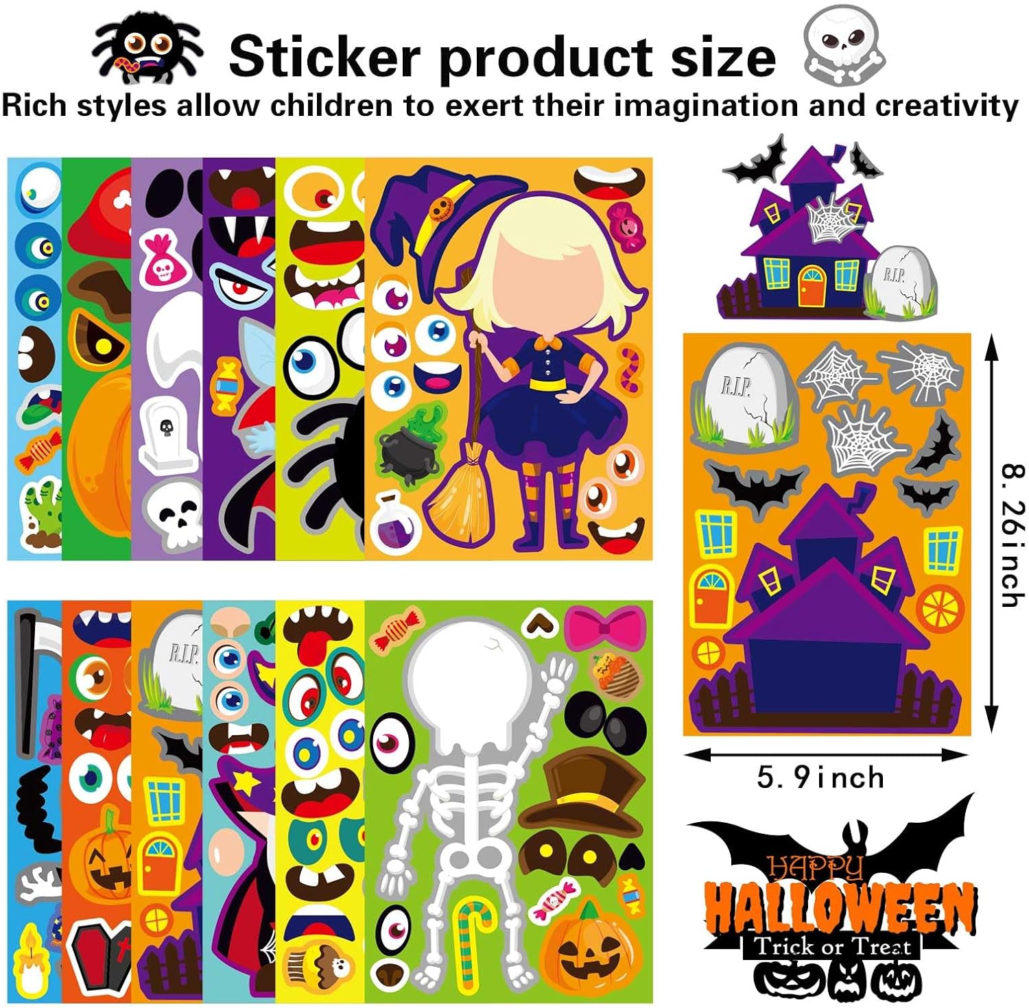 48 PCS Halloween Make-a-Face Stickers for Kids