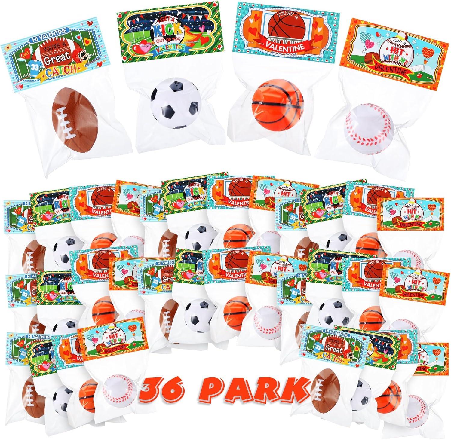 Zhanmai Valentine Sports Stress Balls with Cards 48 Pcs