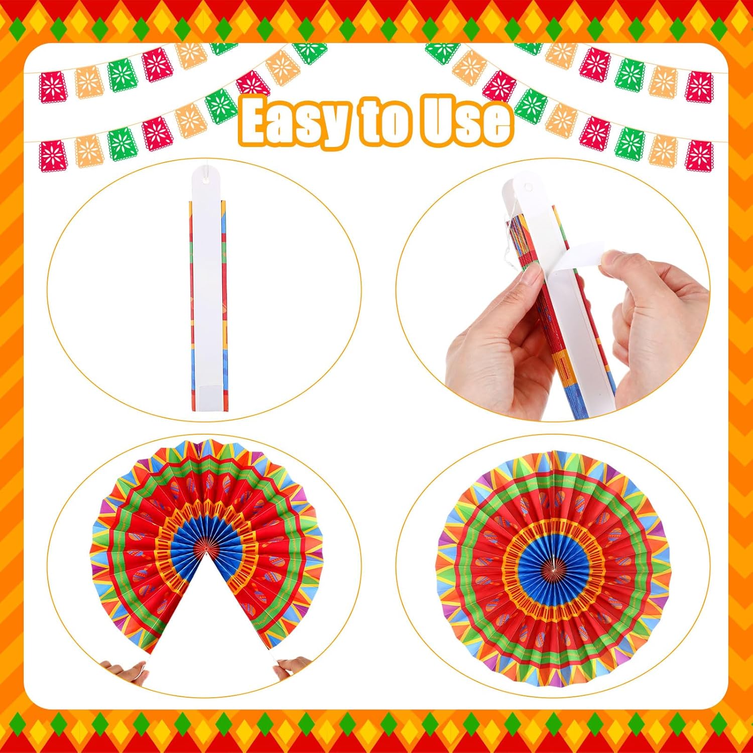 Outus 9 Pcs Mexican Fiesta Hanging Paper Fans Decorations