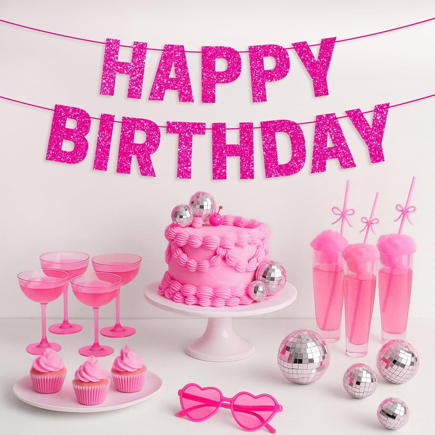 Prestrung Happy Birthday Banner with Glitter