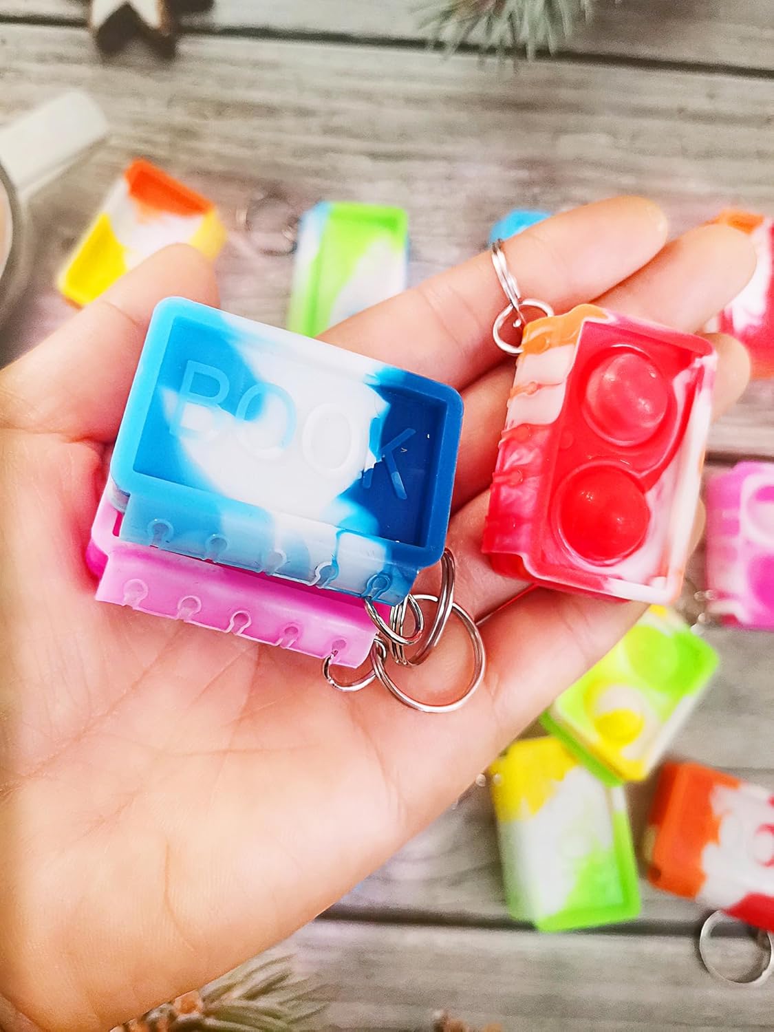 10 Pack Bulk Books Backpack Keychain Fidget Toy
