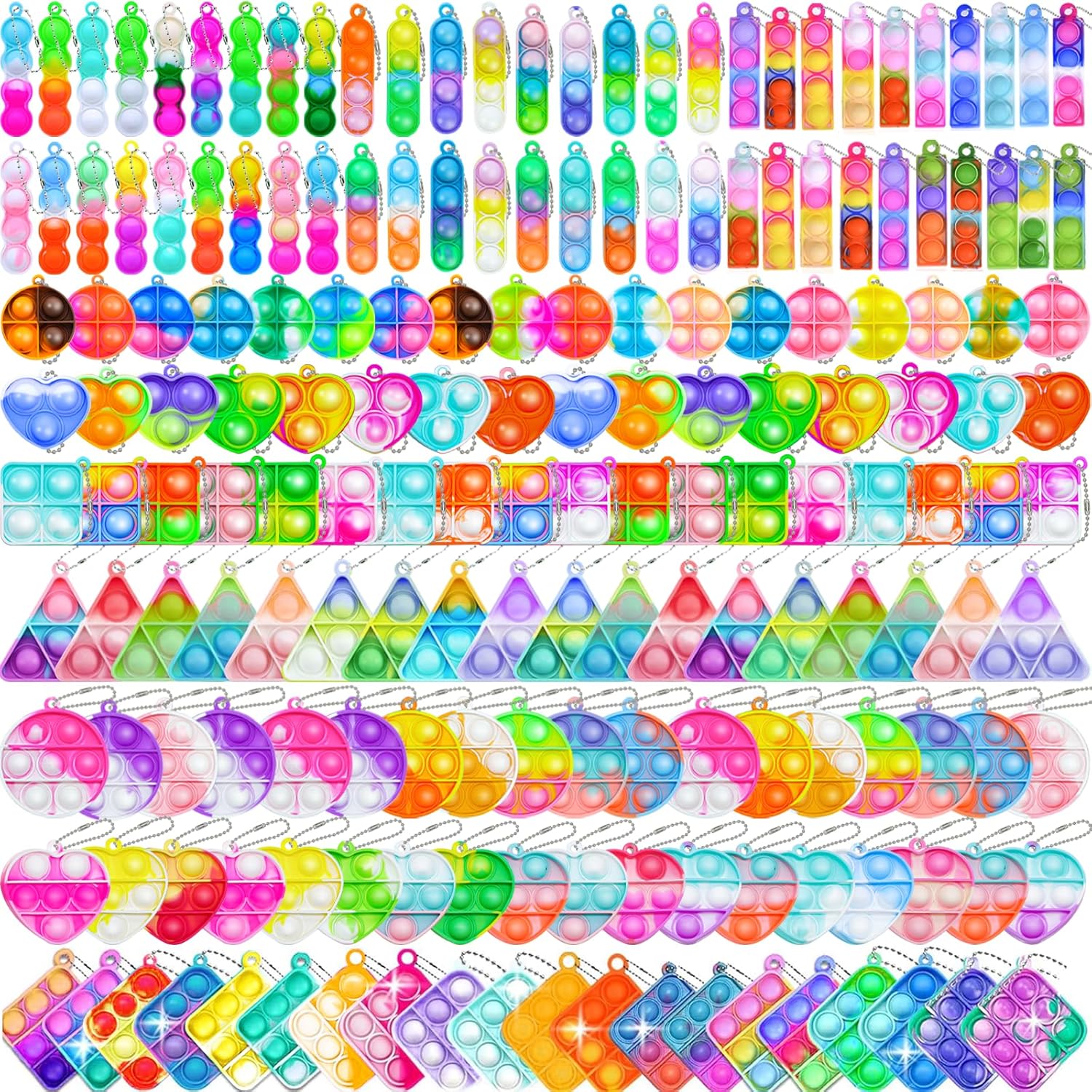 180 PCS Pop Fidget Keychain Pack for Kids