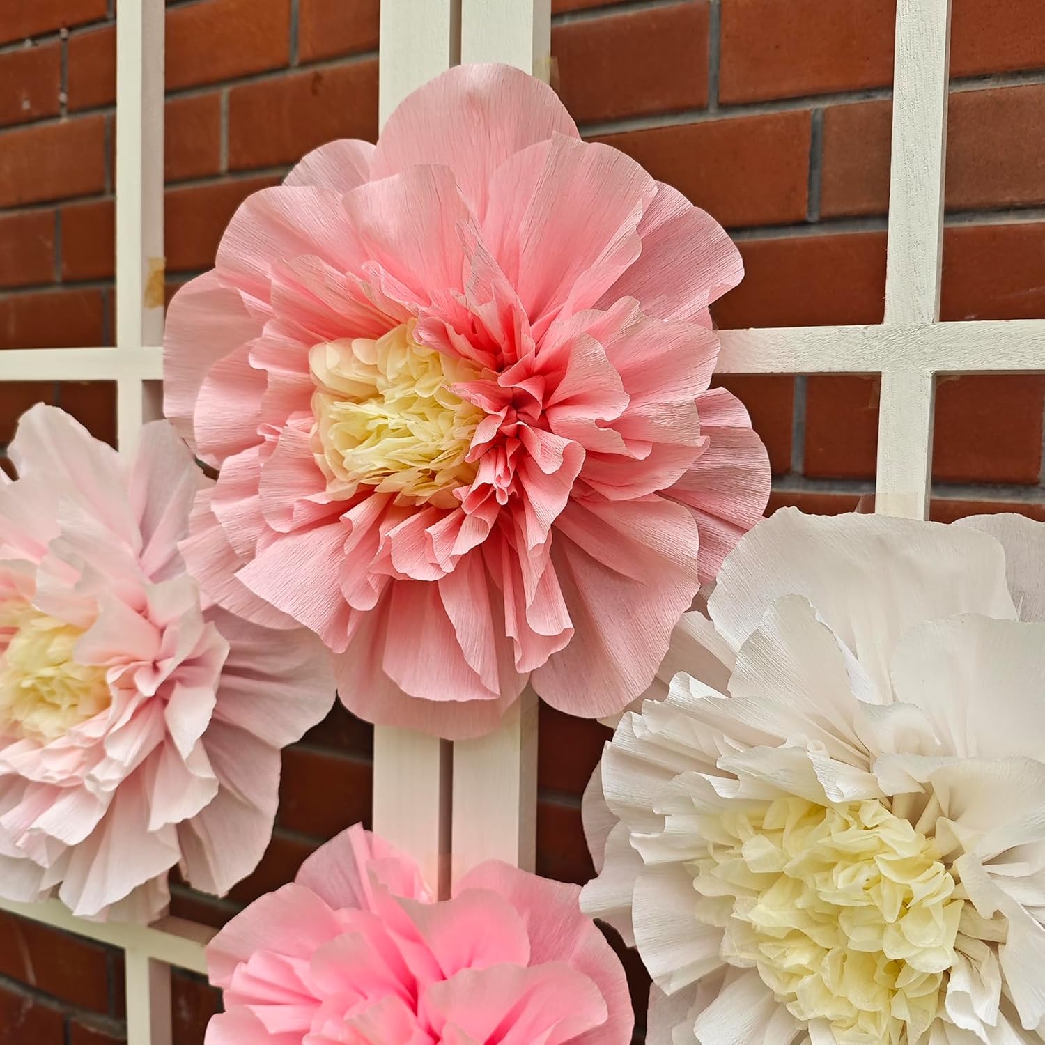 Mybbshower Crepe Paper Flowers Pack of 4 Blush Pink White