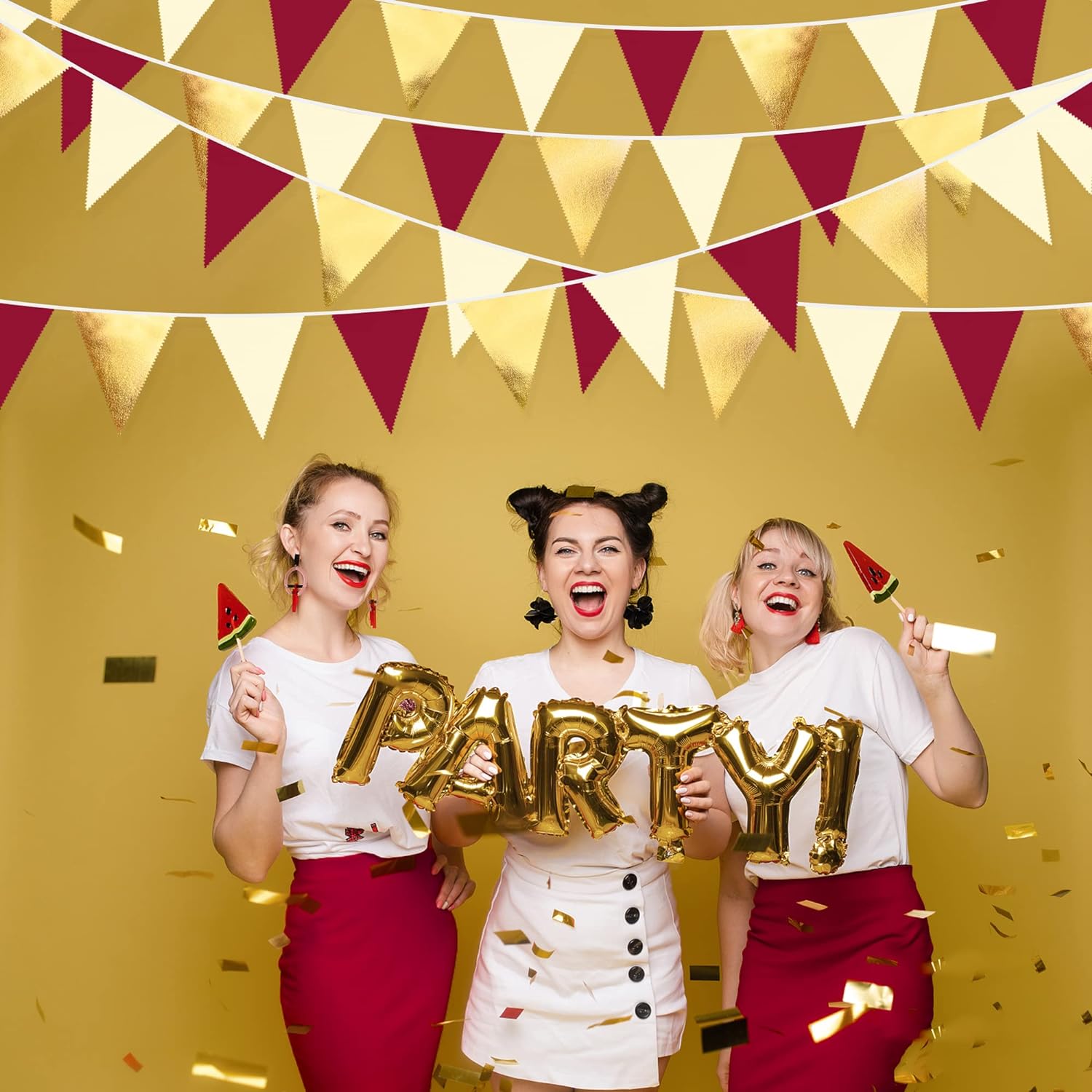 Burgundy Gold Beige Triangle Pennant Banner Garland