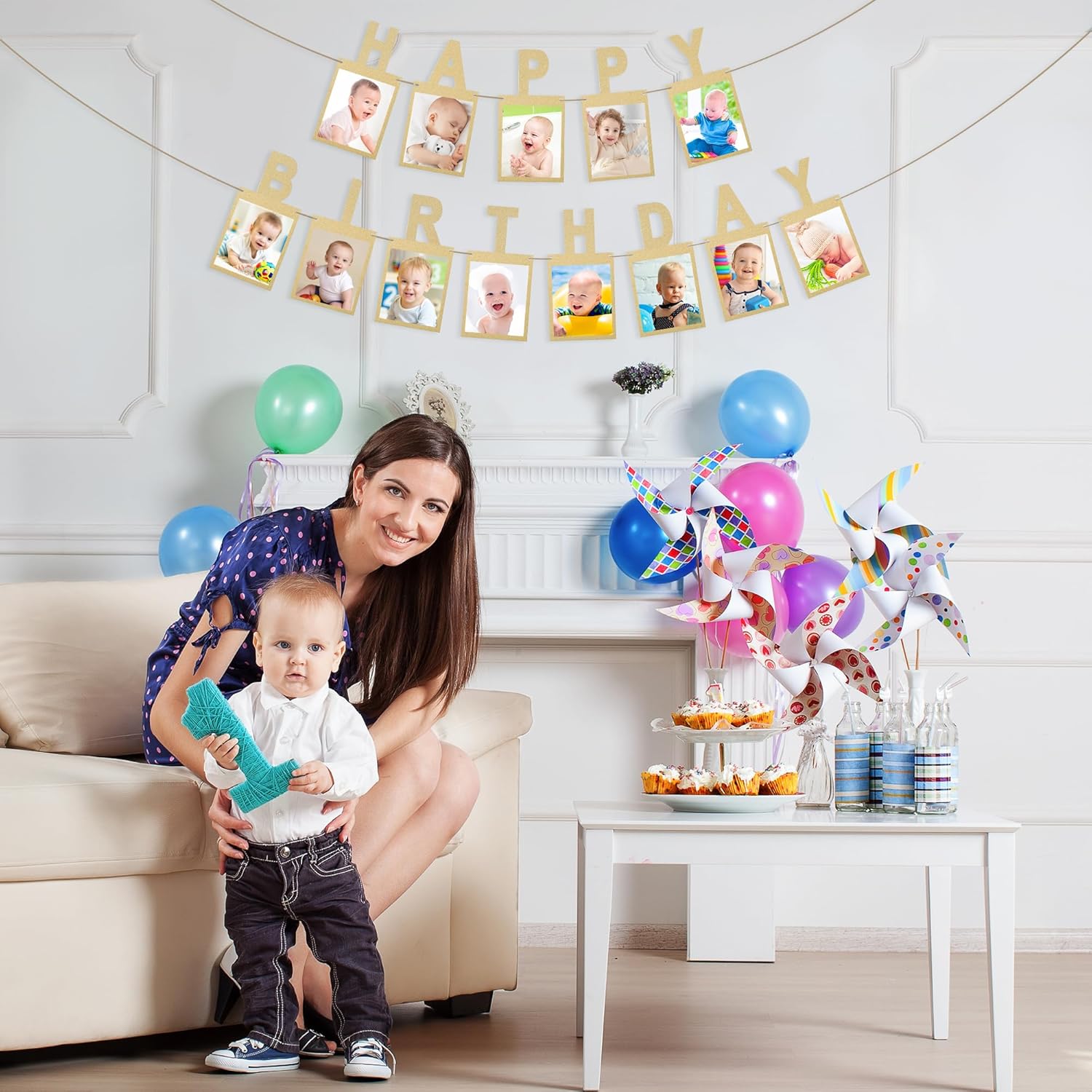 Golden Happy Birthday Photo Banner for Kids and Adults