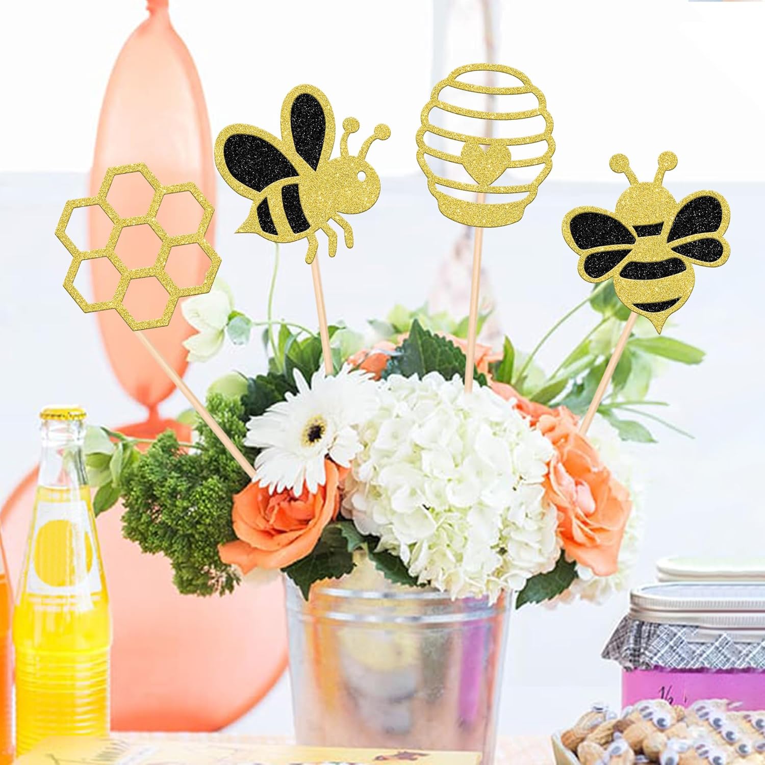 12PCS Bumble Bee Centerpiece Sticks Glitter