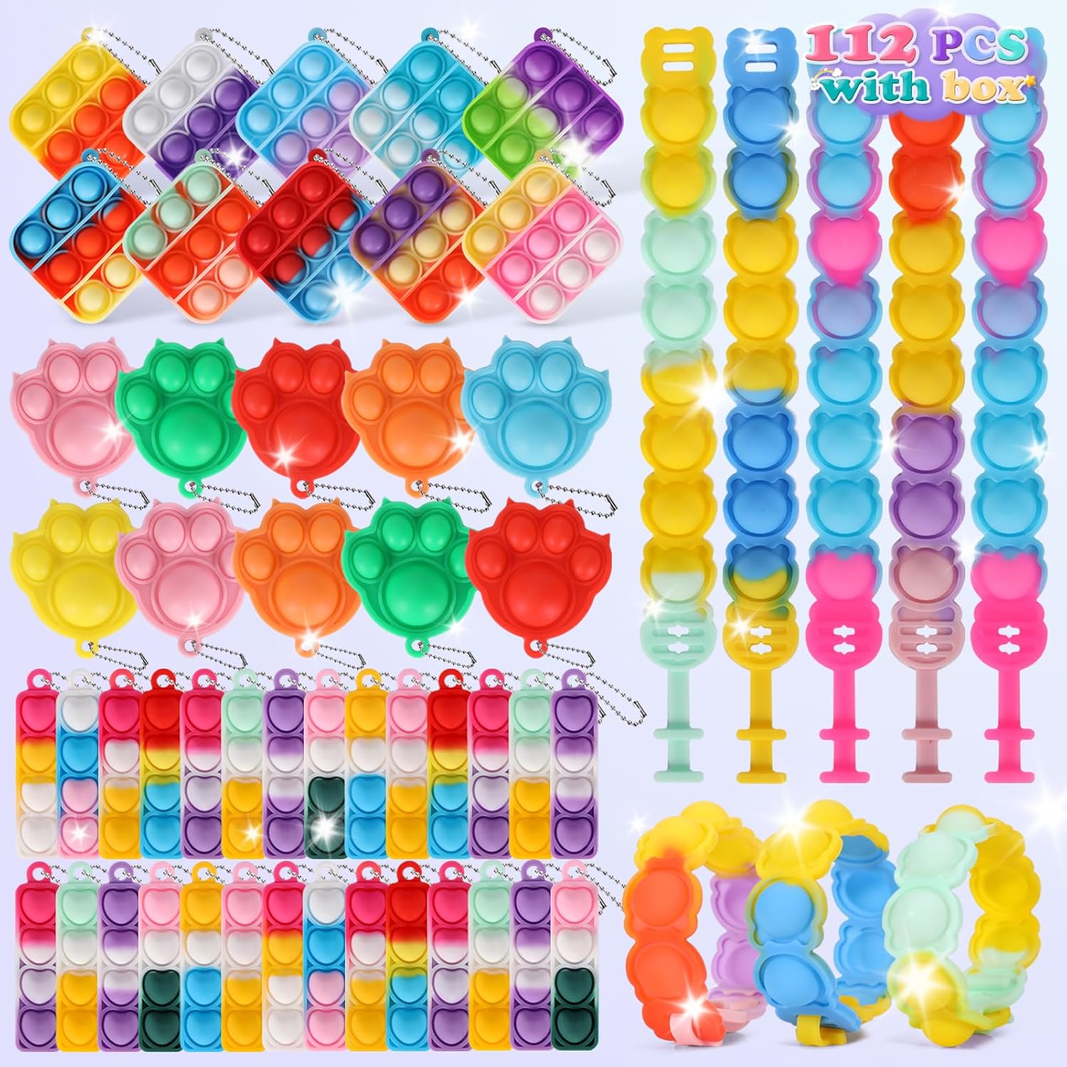 112pcs Mini Pop Fidget Toys Stress Relief Pack