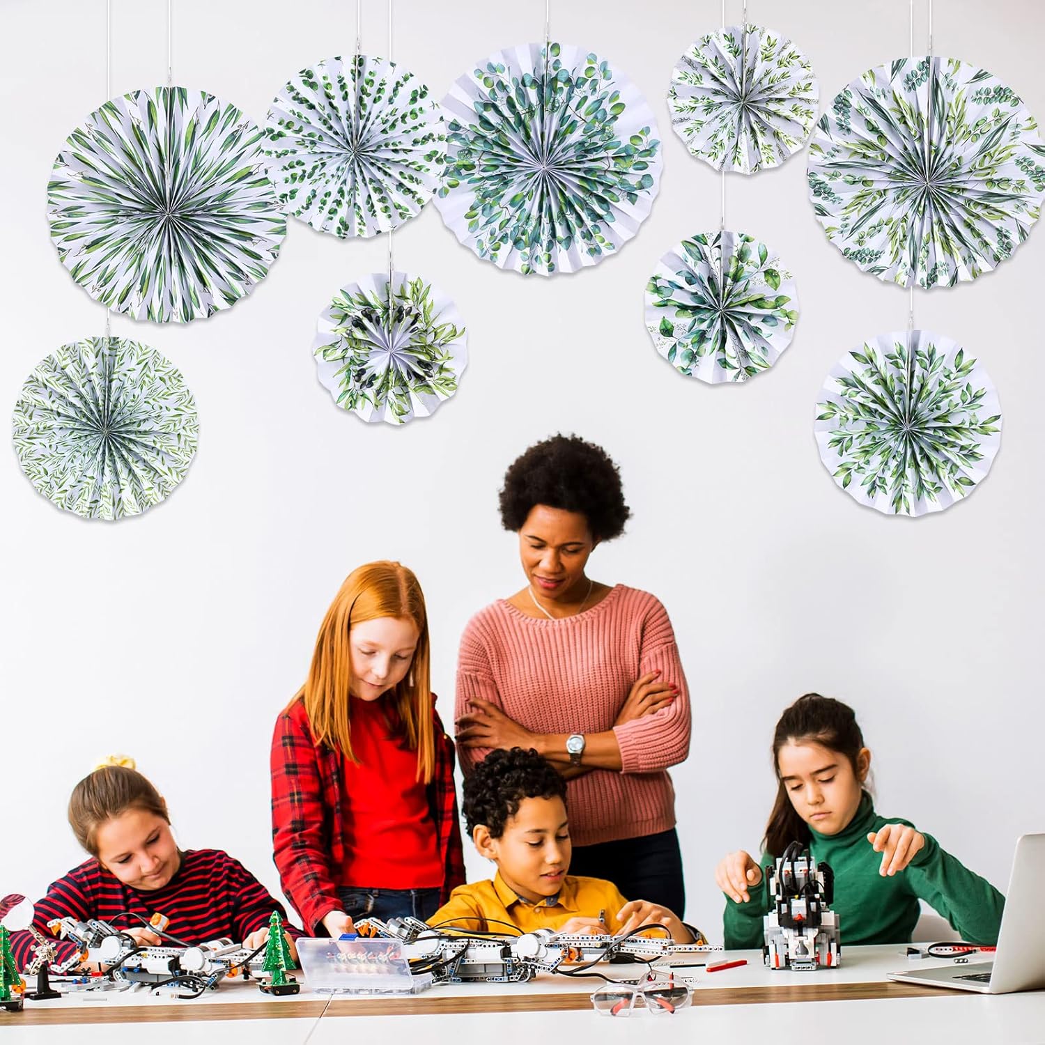 Outus 9 Pcs Eucalyptus Paper Fans Classroom Decor