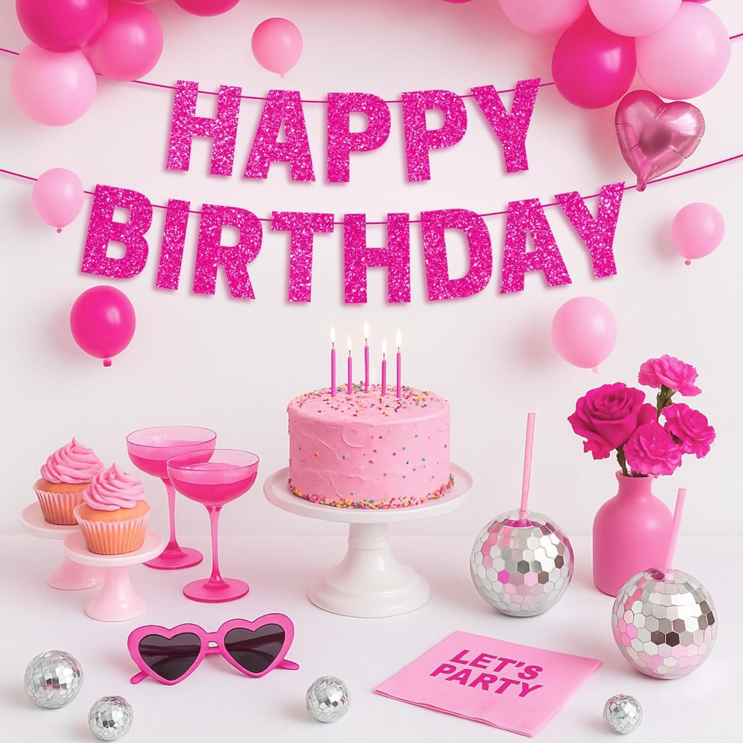 Prestrung Happy Birthday Banner with Glitter