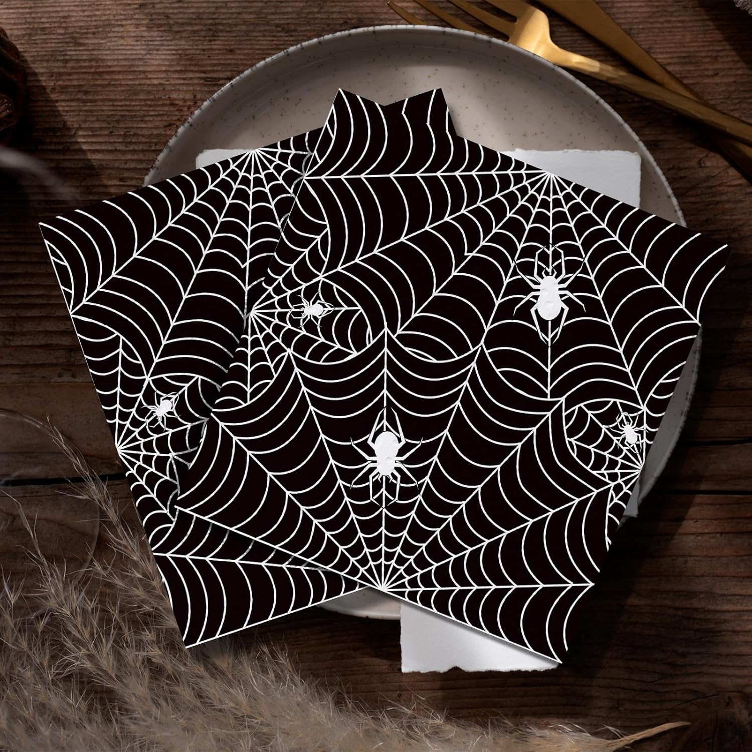 50 Pack Halloween Black Spider Napkins