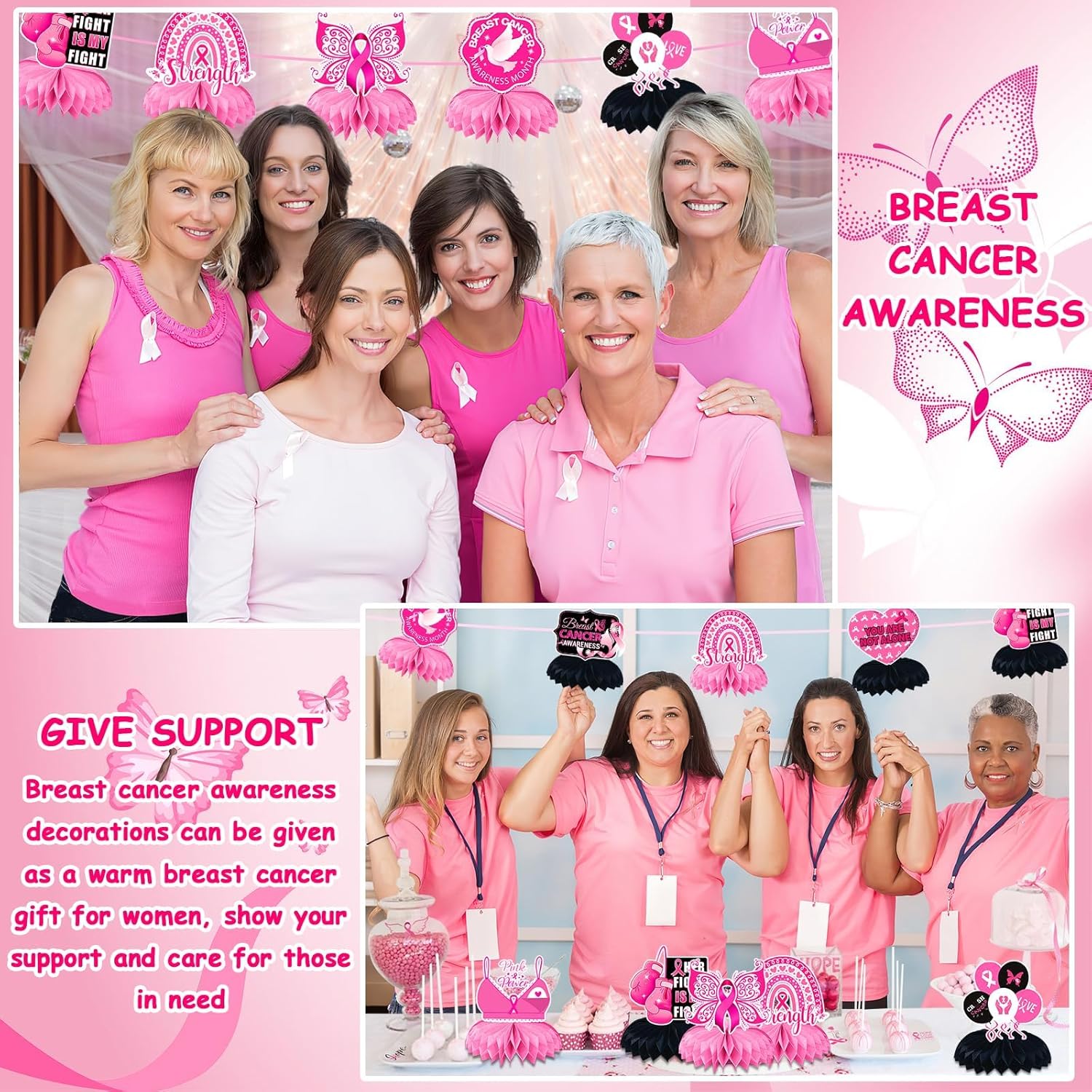JULMELON Breast Cancer Awareness Honeycomb Centerpieces 8PCS