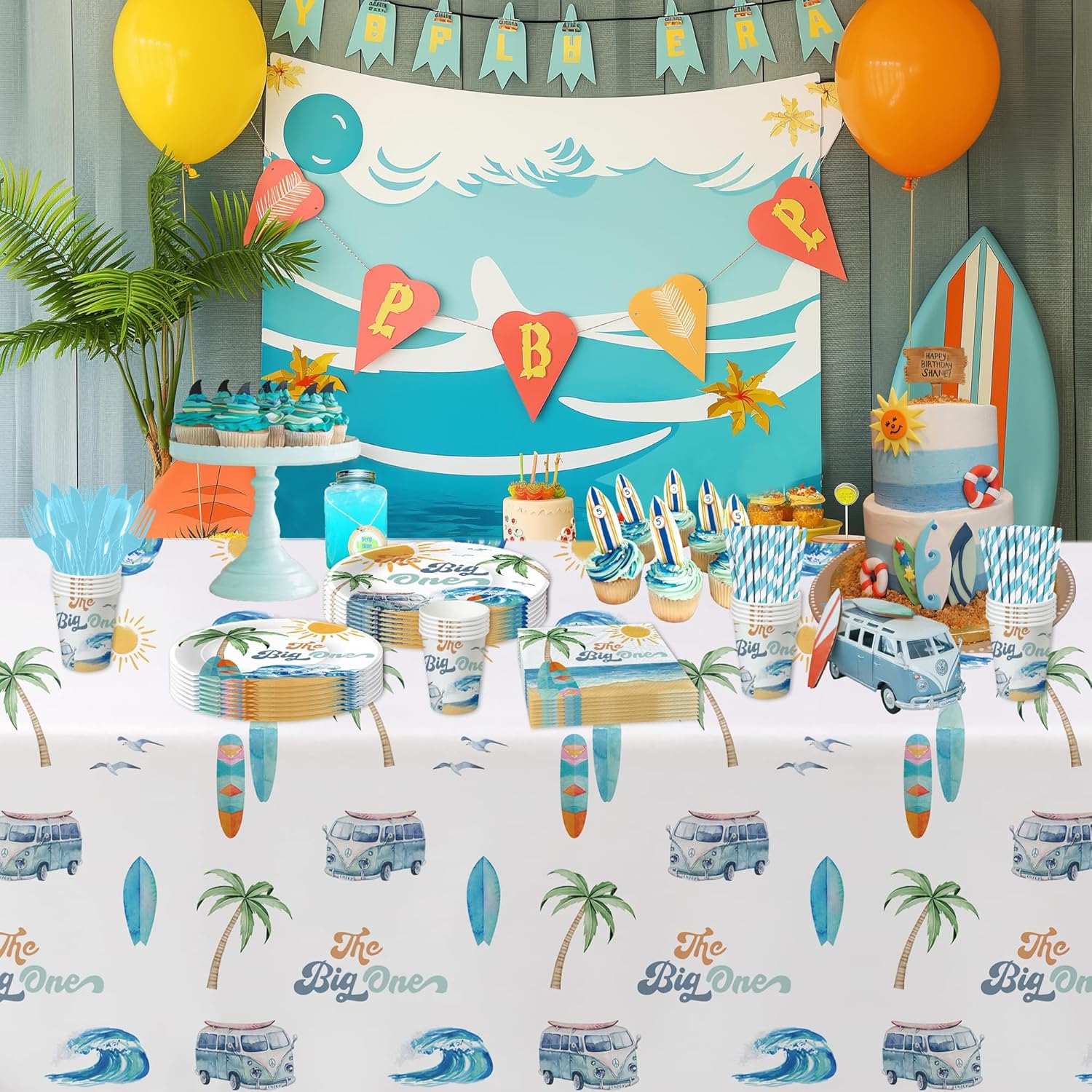 Surf First Birthday Party Tablecloth Set 3 Pack
