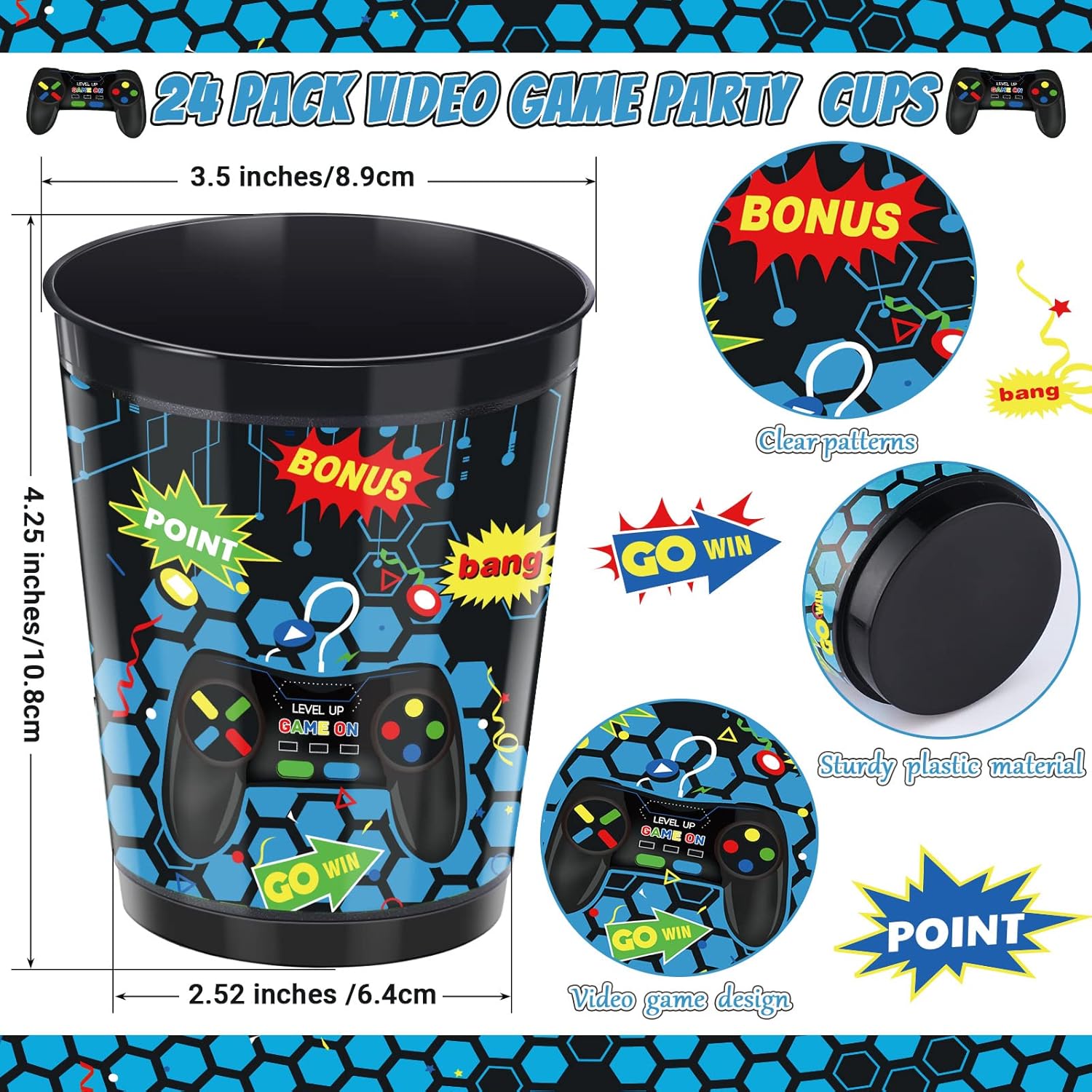 24 Piece 16 Oz Video Game Cups Party Favors Set