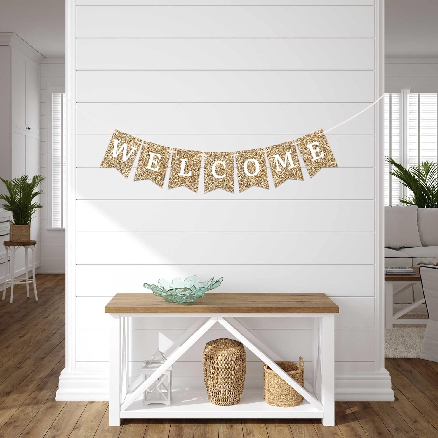 Gold Glitter Welcome Banner Pre-strung 6 ft