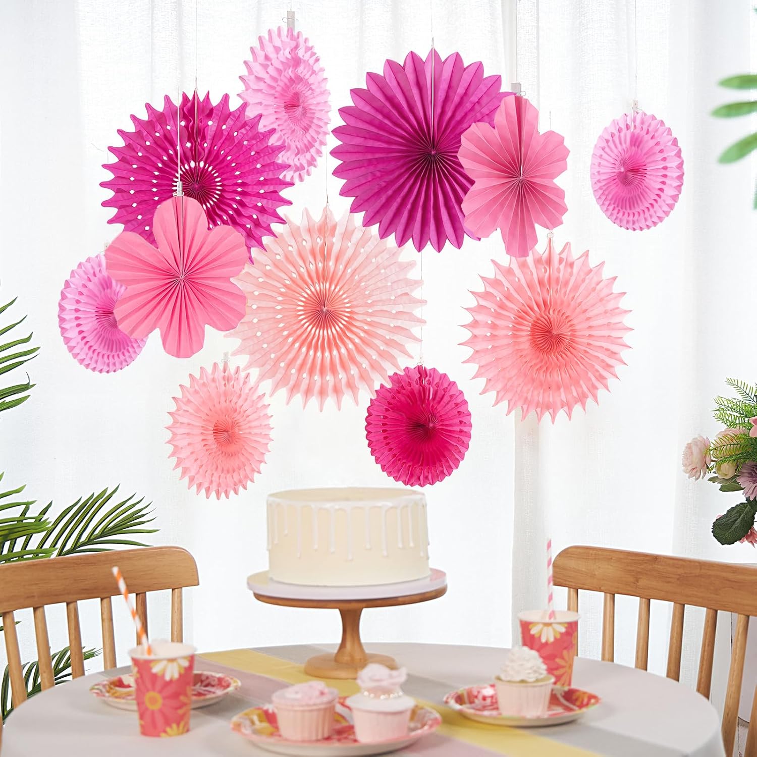 PAPER JAZZ Hot Pink Paper Flowers Decorations Pack of 11