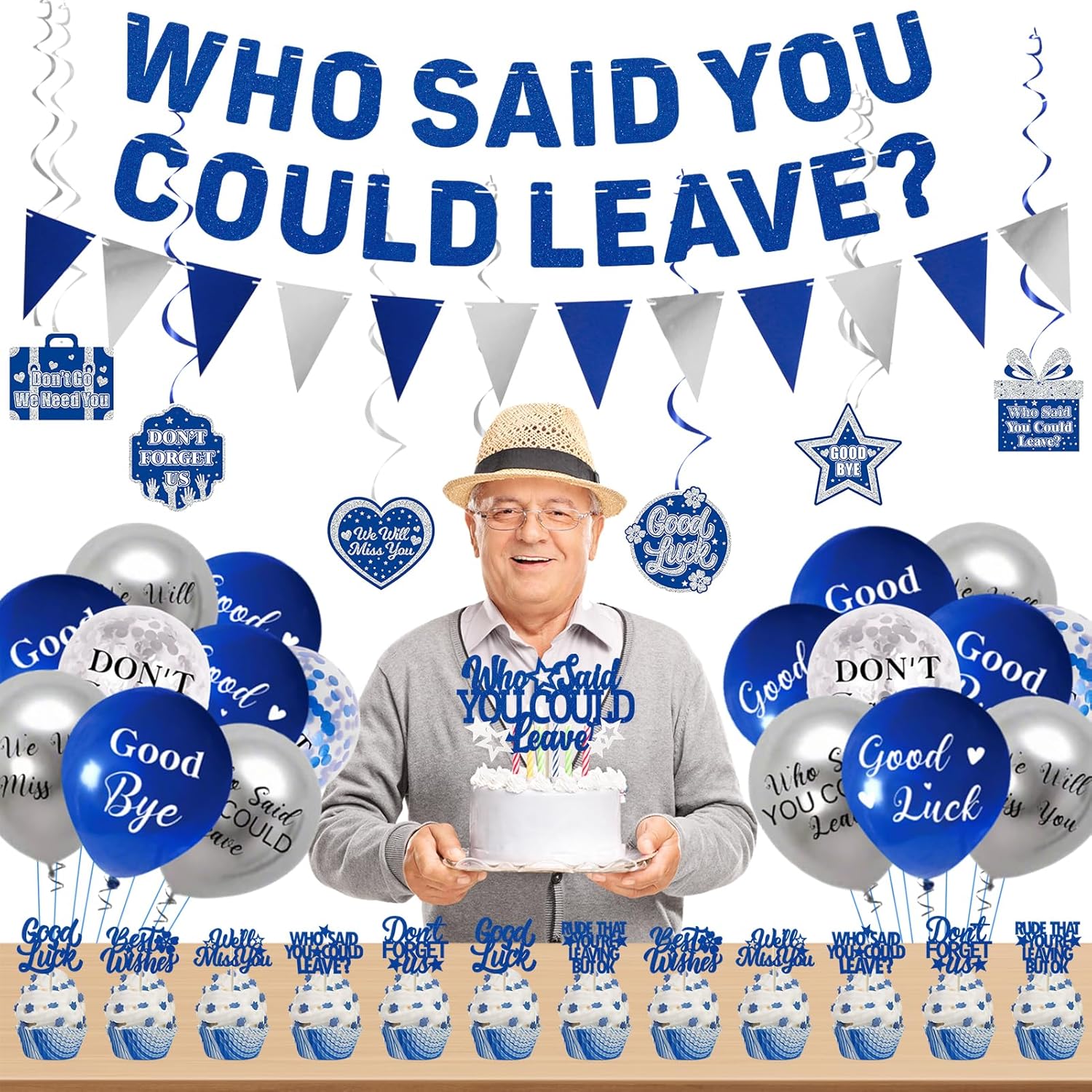 Roetyce Blue Who Said You Could Leave Banner Decorations Kit