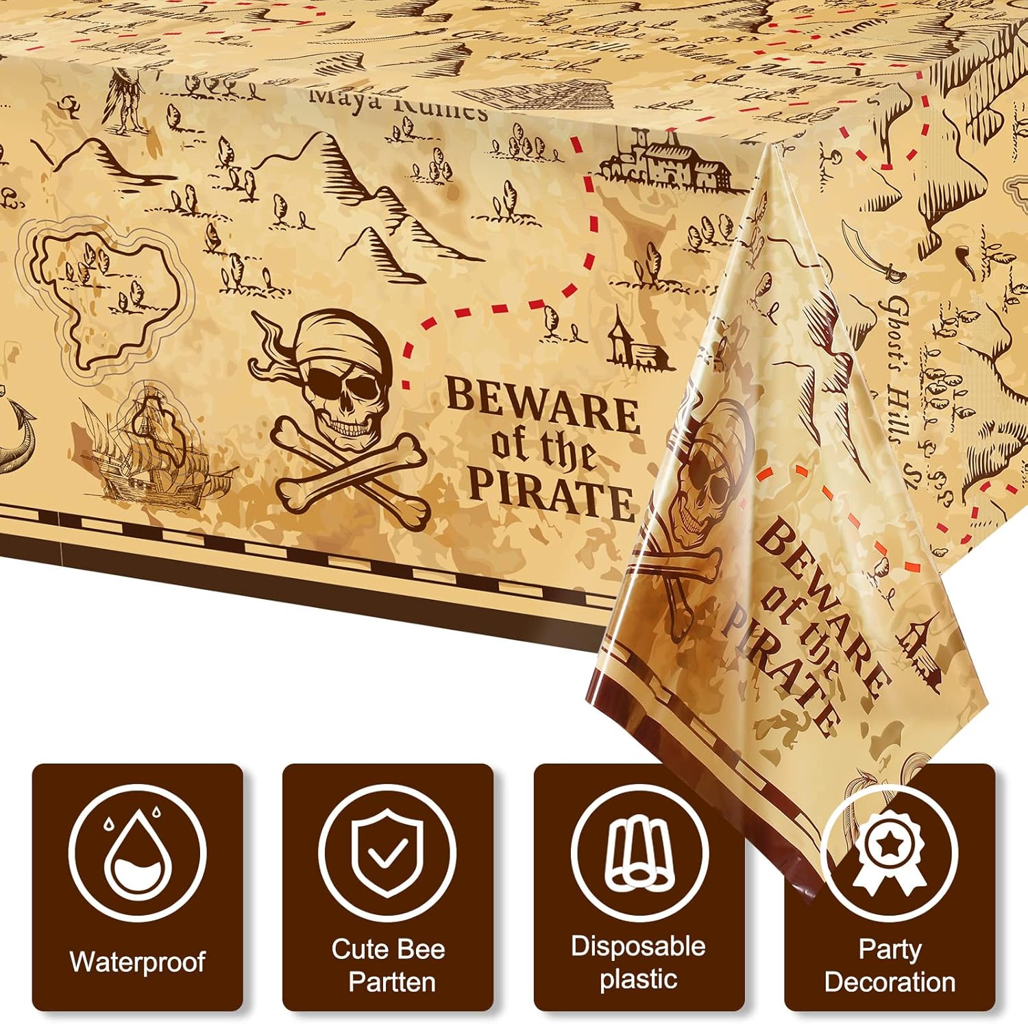 Irenare Pirate Party Tablecloth 54 x 108 Inches