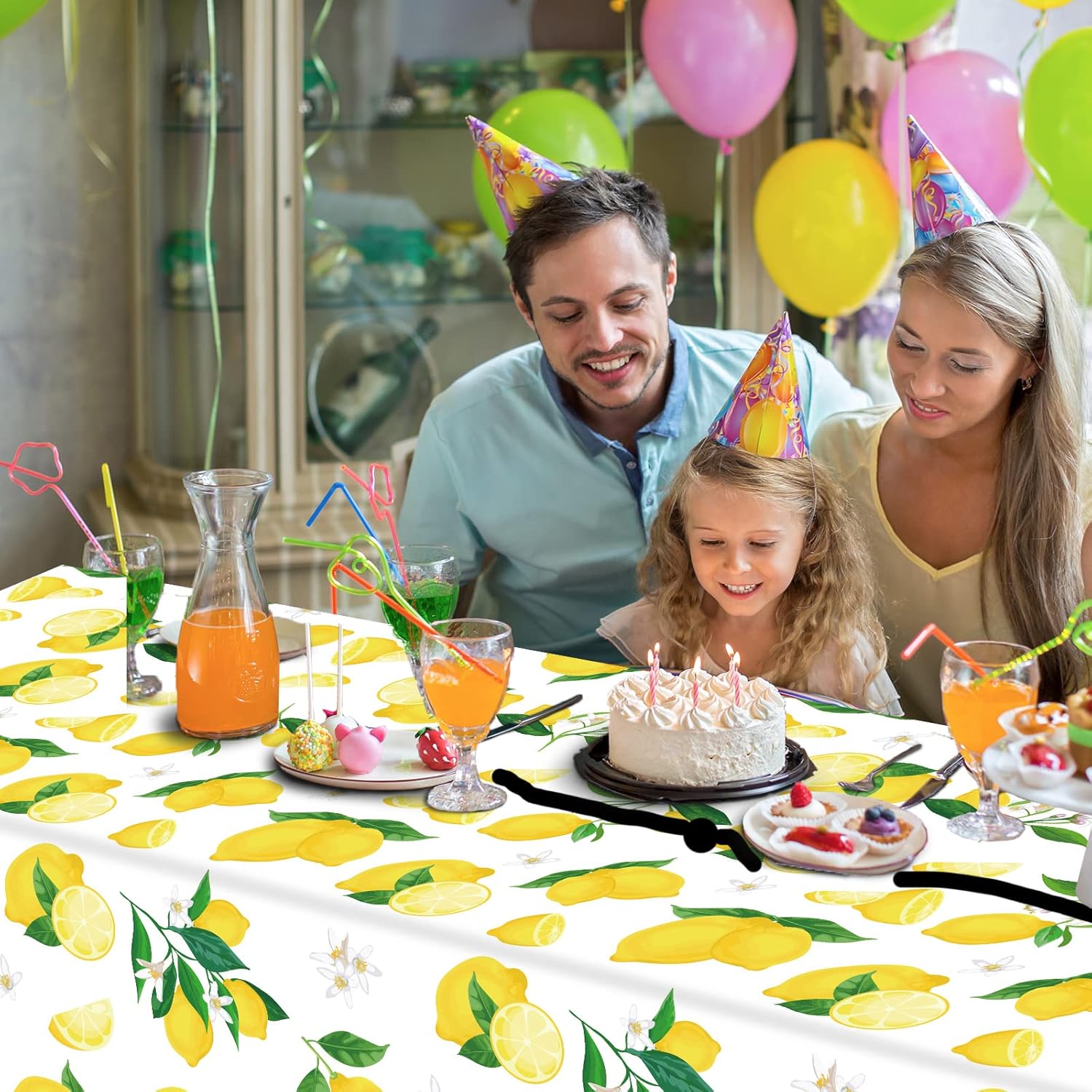 Wiooffen 3 Pcs Lemon Tablecloth Set for Birthday Party