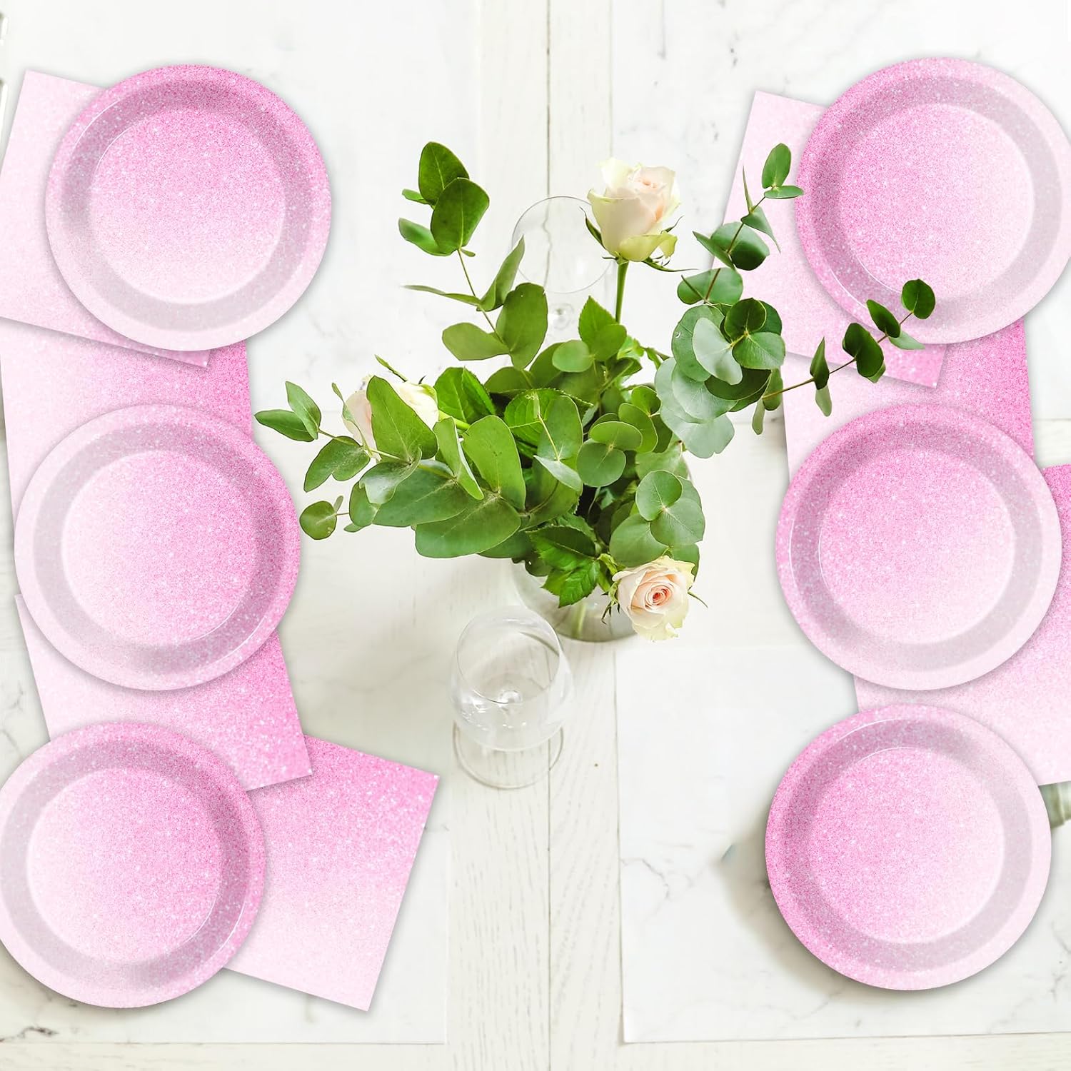 ZOIIWA 96 Pcs Ombre Pink Party Supplies Set
