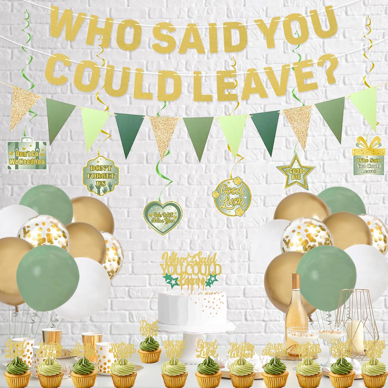 Roetyce Farewell Party Decorations Green Gold Banner Balloons Cake Toppers