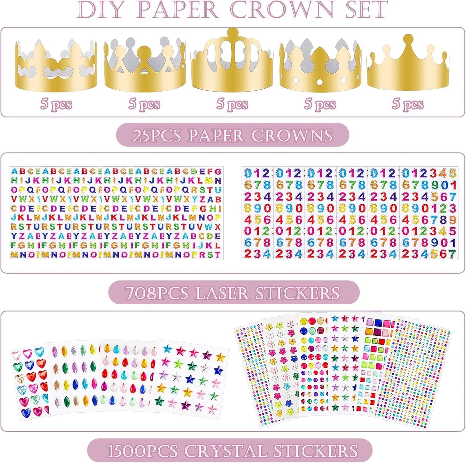 ZYNERY 47 PCS Golden Party Hats with Gem Stickers and Rhinestone Numbers