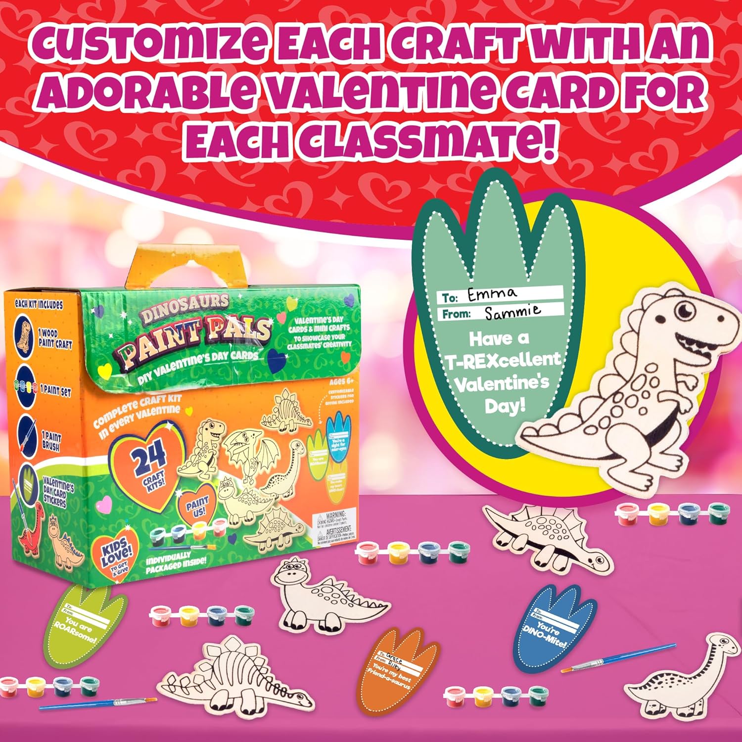 Dinosaur Wood Painting Kit 24 pcs for Kids Party Favors