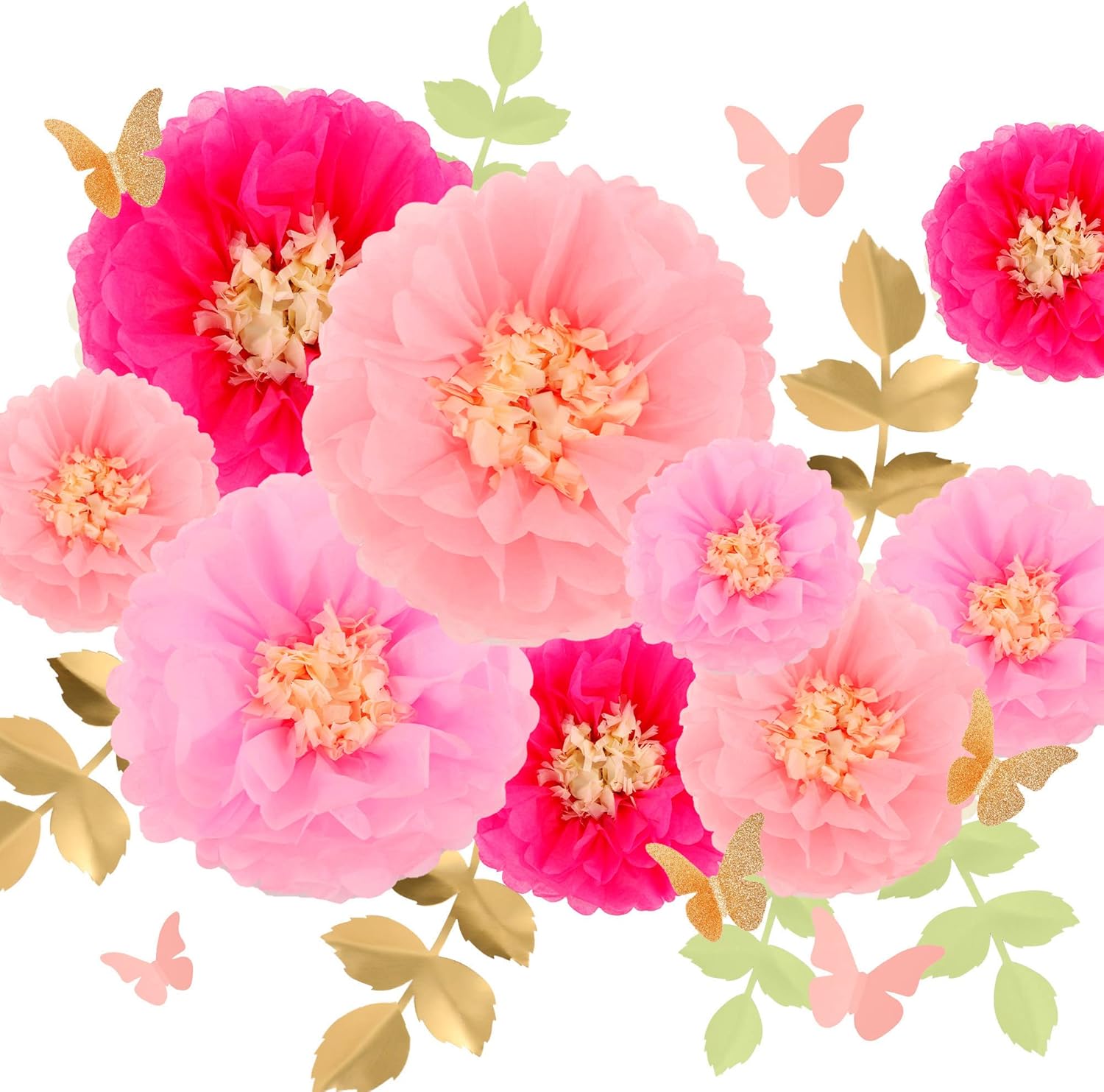 Fonder Mols Tissue Pom Poms Flowers Set of 21 Rose Pink