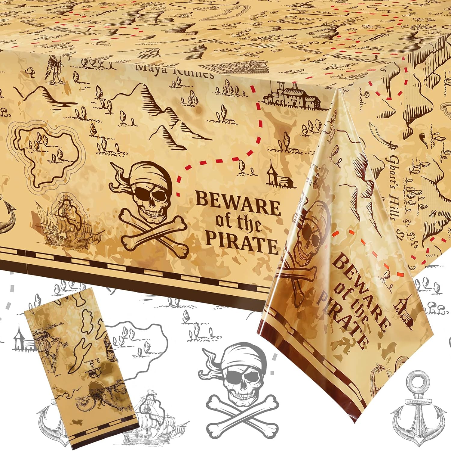 Irenare Pirate Party Tablecloth 54 x 108 Inches