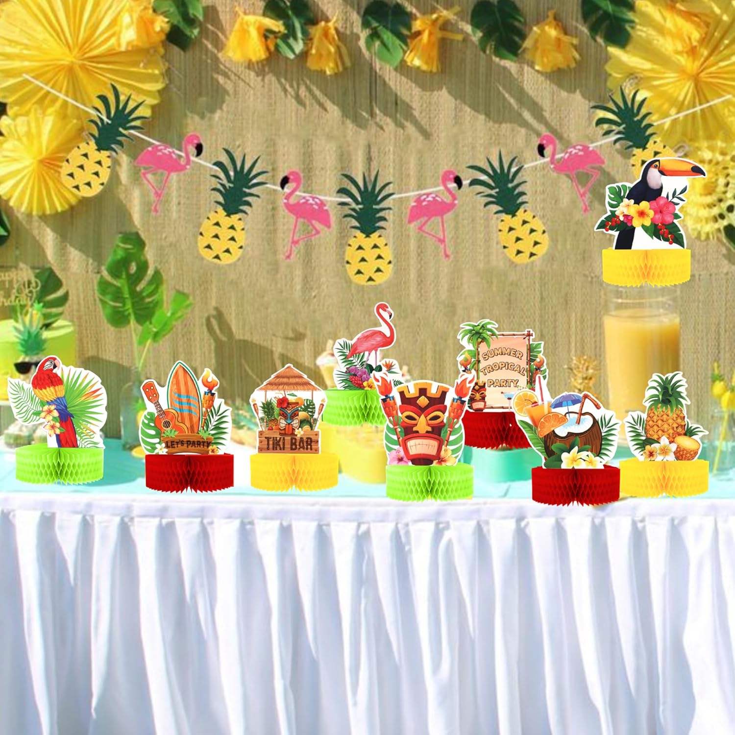 9PCS Tropical Party Honeycomb Table Centerpieces for Hawaiian Luau Events