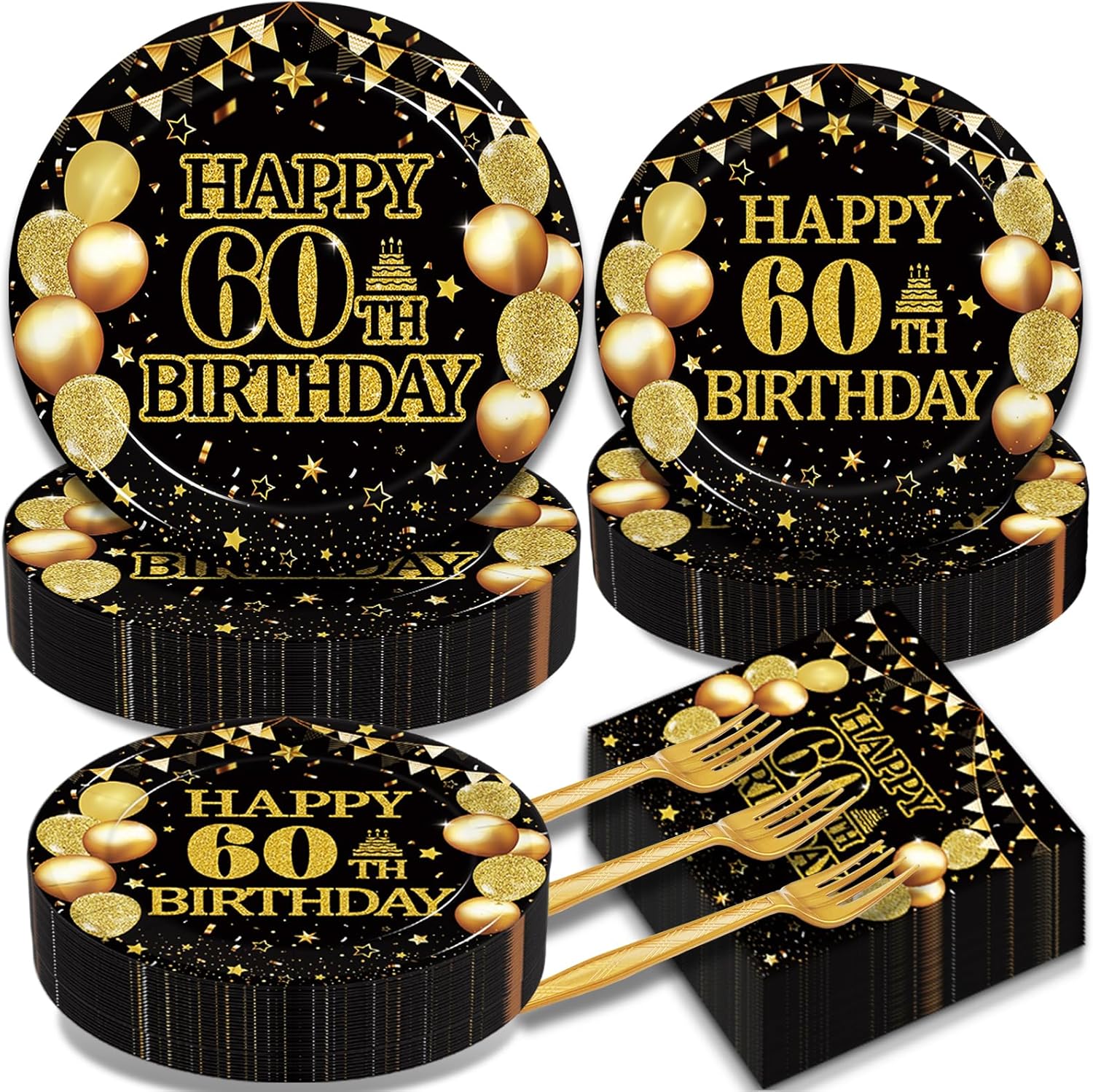 200Pcs 60th Birthday Tableware Set for 50 Guests