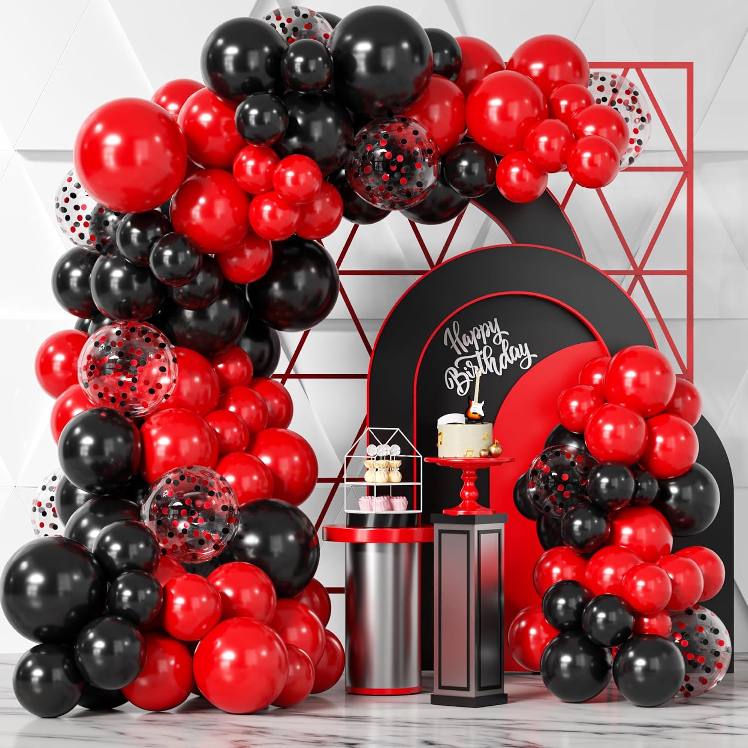 Bezente Black and Red Balloons Garland Kit 100Pcs