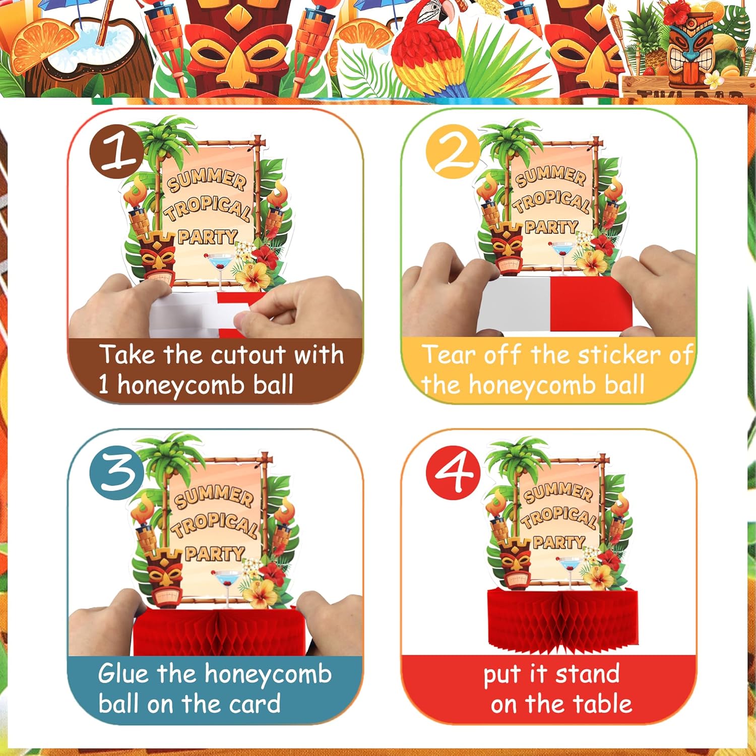 9PCS Tropical Party Honeycomb Table Centerpieces for Hawaiian Luau Events