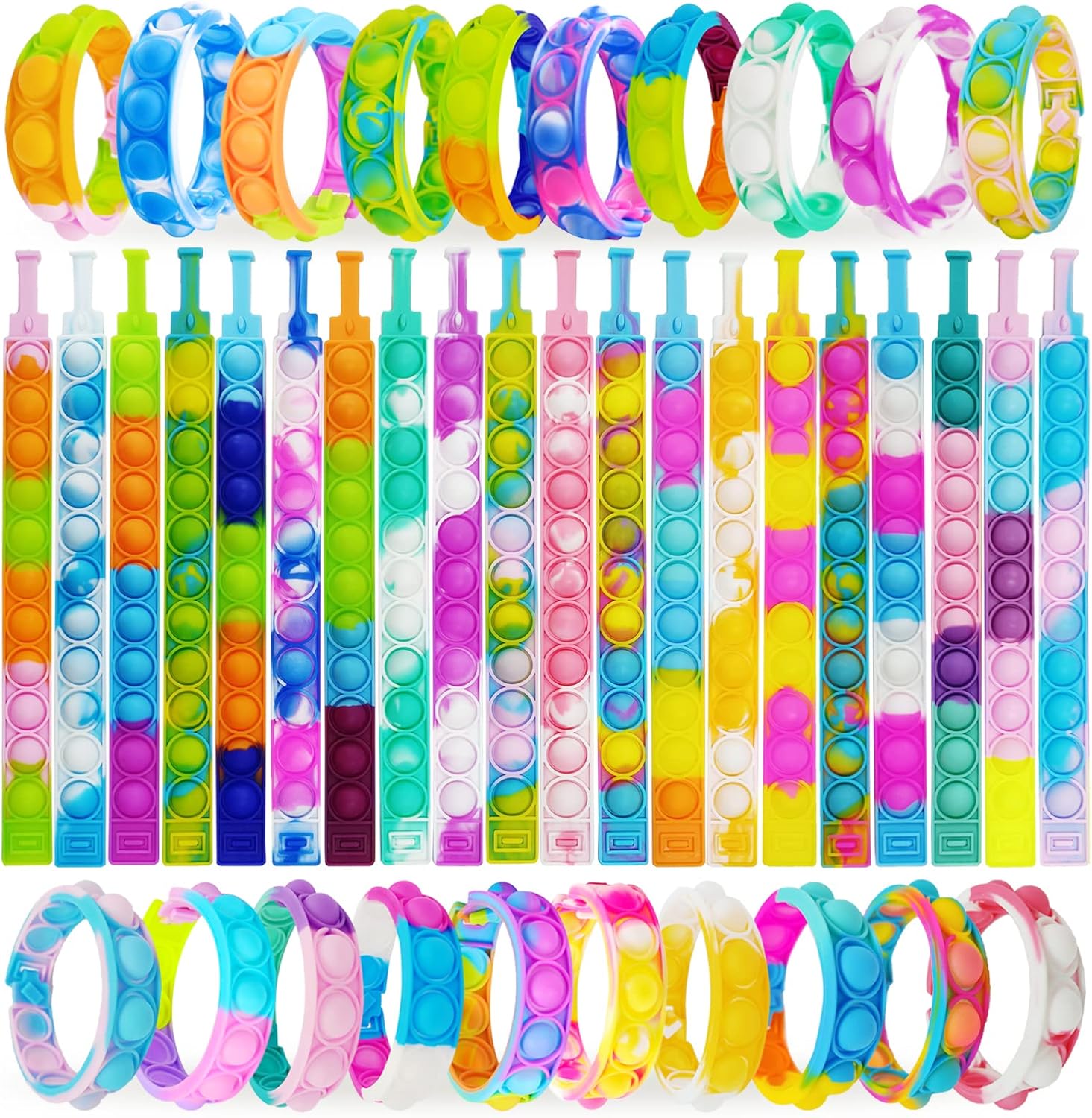 60 Pcs Pop Bubble Wristband Fidget Toy Set