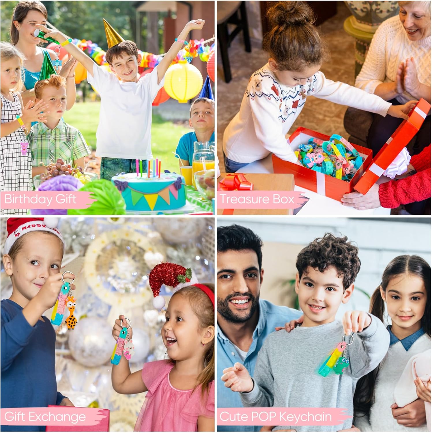 28 Pack Pop Fidget Toys with 3D Animal Keychains for Kids