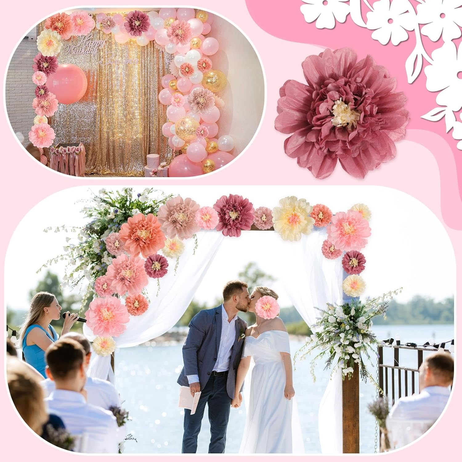 MotiMind 18 Pcs Tissue Paper Flowers Decorations