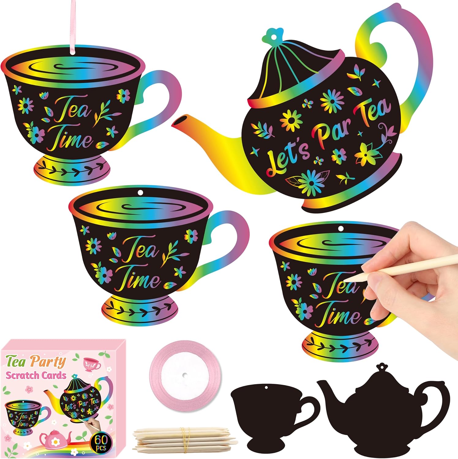 CY2SIDE Tea Party Scratch Art Cards 60PCS DIY Craft Kit