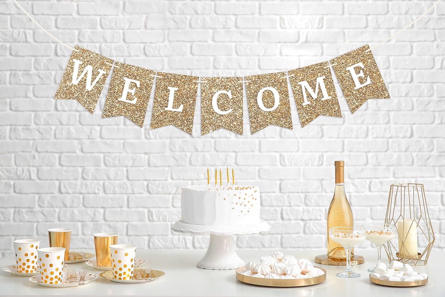 Gold Glitter Welcome Banner Pre-strung 6 ft