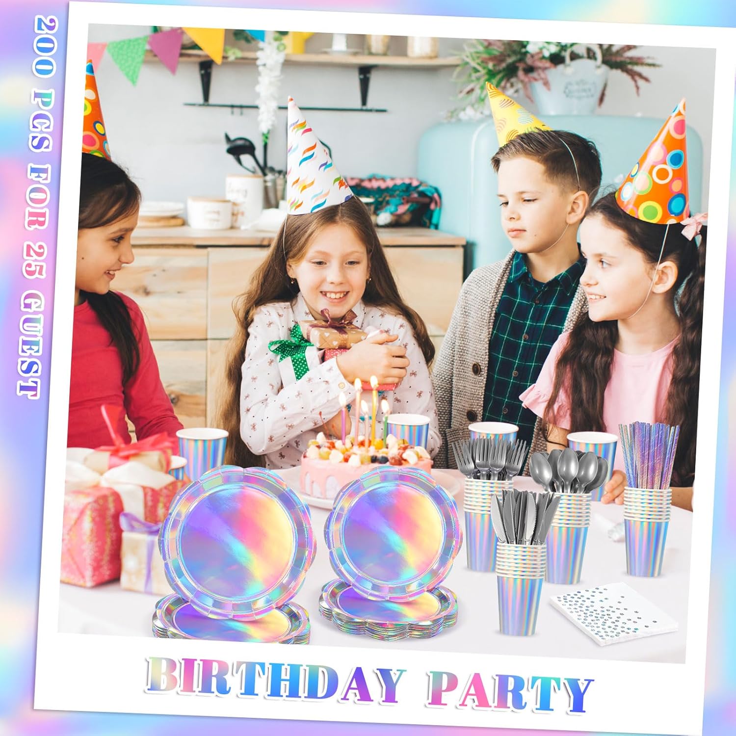200 Pcs Iridescent Party Decorations Set