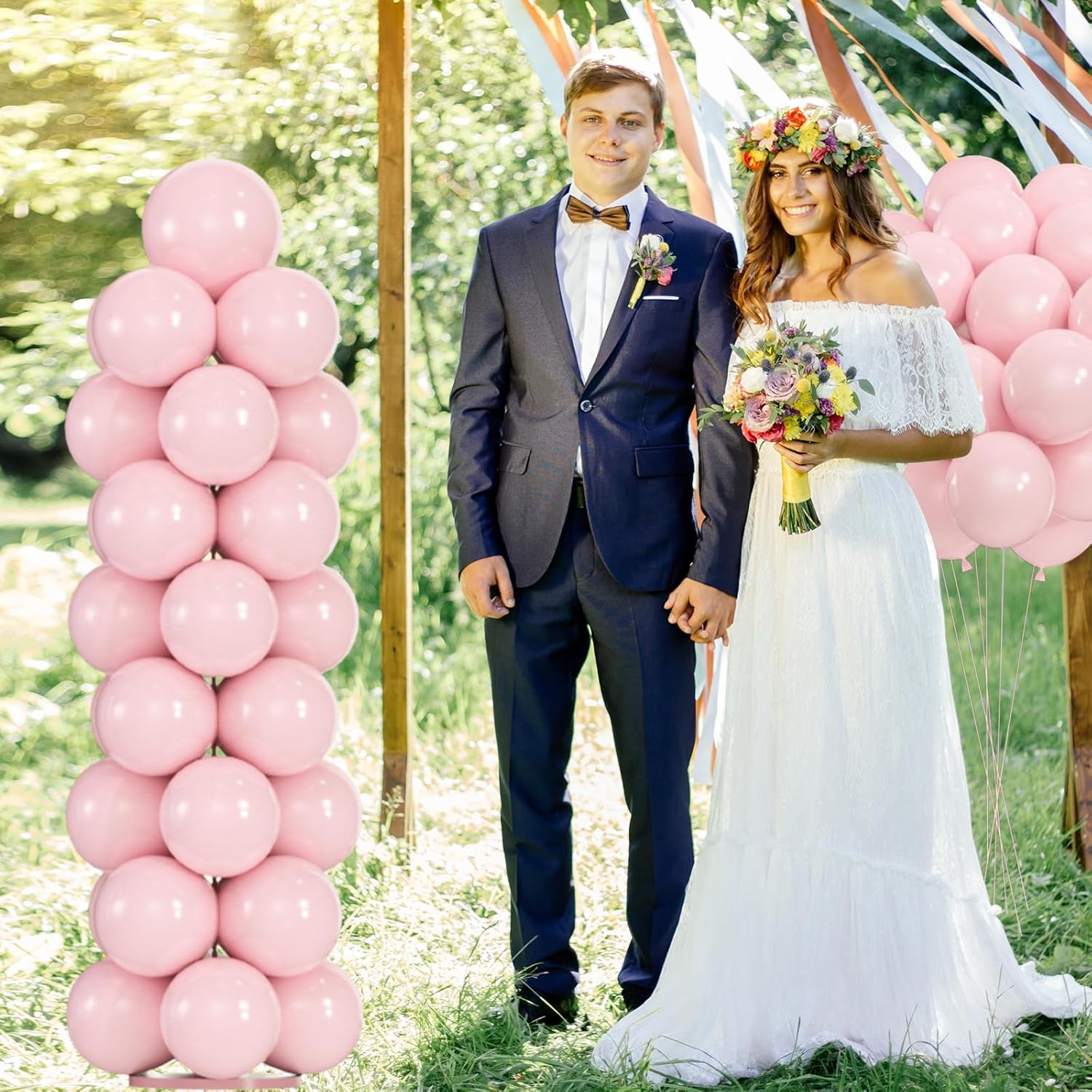 50pcs Pastel Pink Balloons with Ribbon and Glue