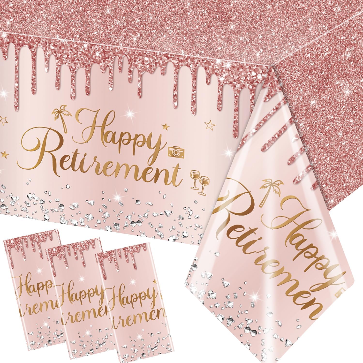 Pink Retirement Party Tablecloths 3pcs Rose Gold Decor