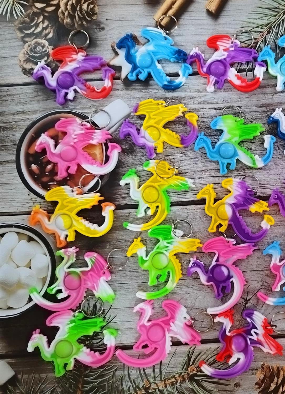 12 Packs Funny Dragons Mini Pop Keychain Fidget Toys for Kids